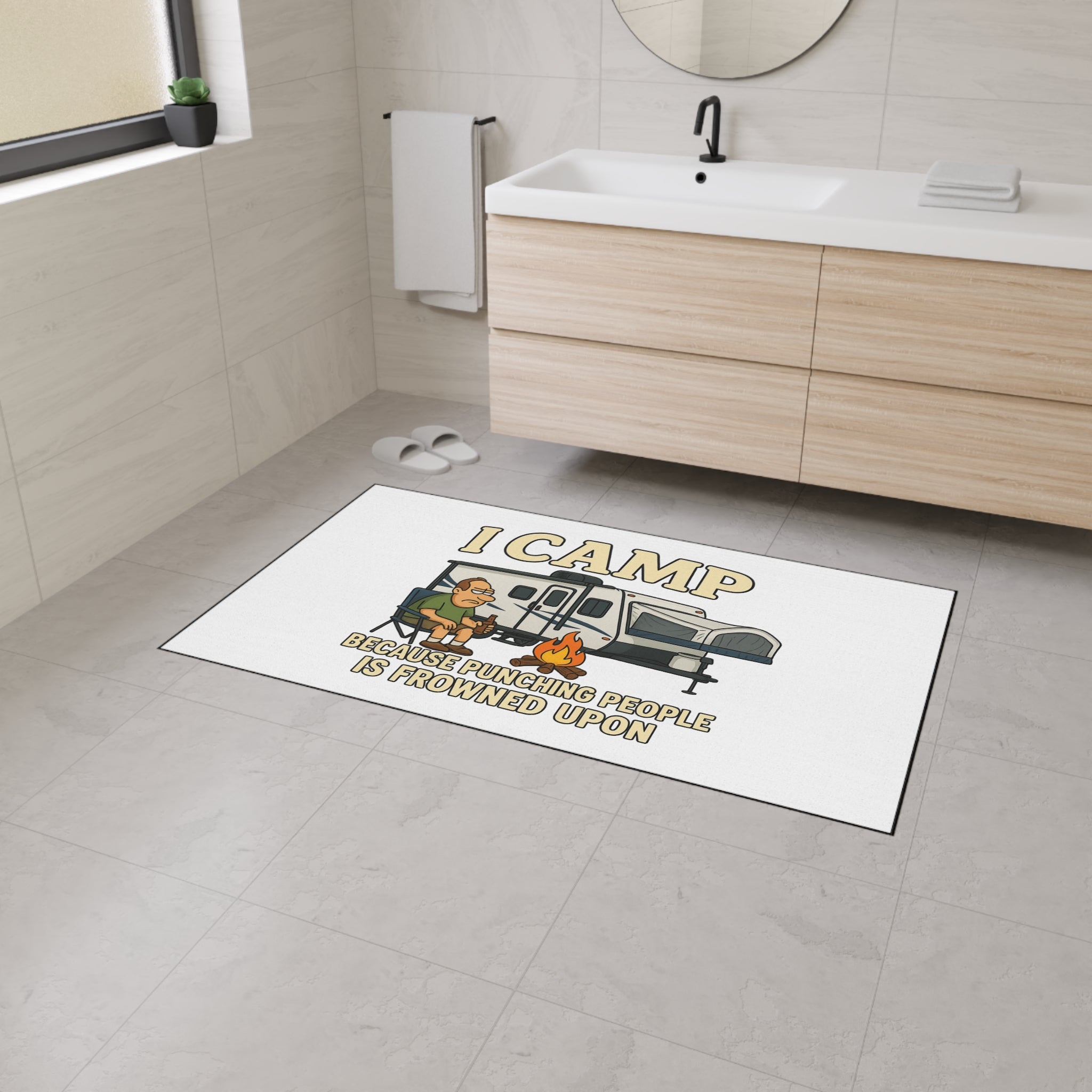 Funny Camping Floor Mat - "I Camp Because Punching People Is Frowned Upon"