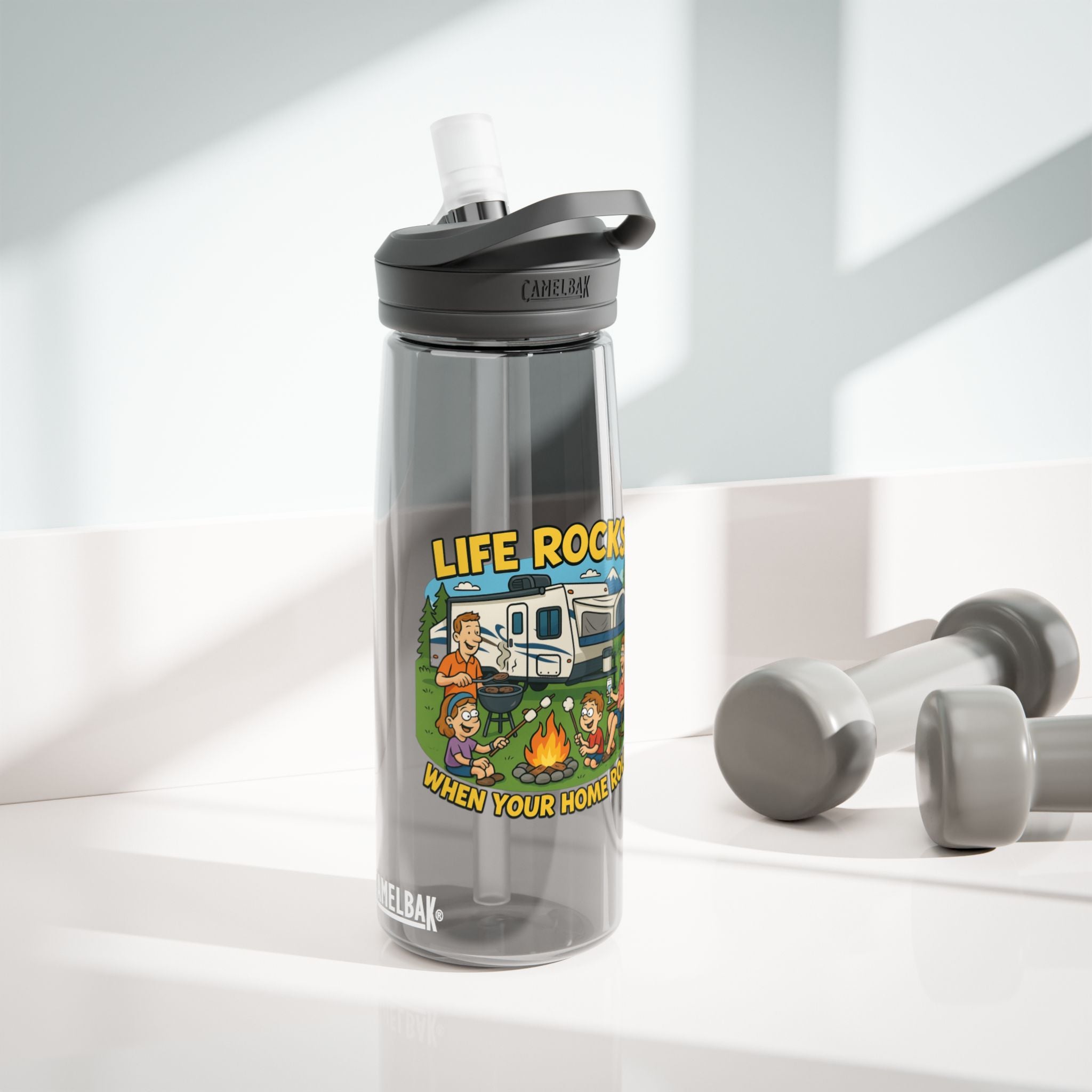 Camping Water Bottle with Life Rocks Design, Adventure Hydration, RV Lover Gift, Outdoorsy Water Bottle, Eco-Friendly Travel Gear