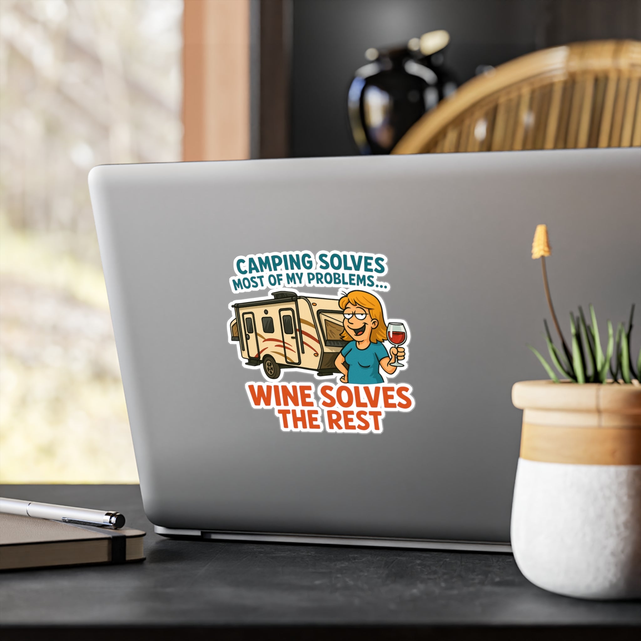 Vinyl Stickers for Camping Lovers, Fun Wine Decals, Outdoor Decor, RV Accessories, Gift for Wine Enthusiasts