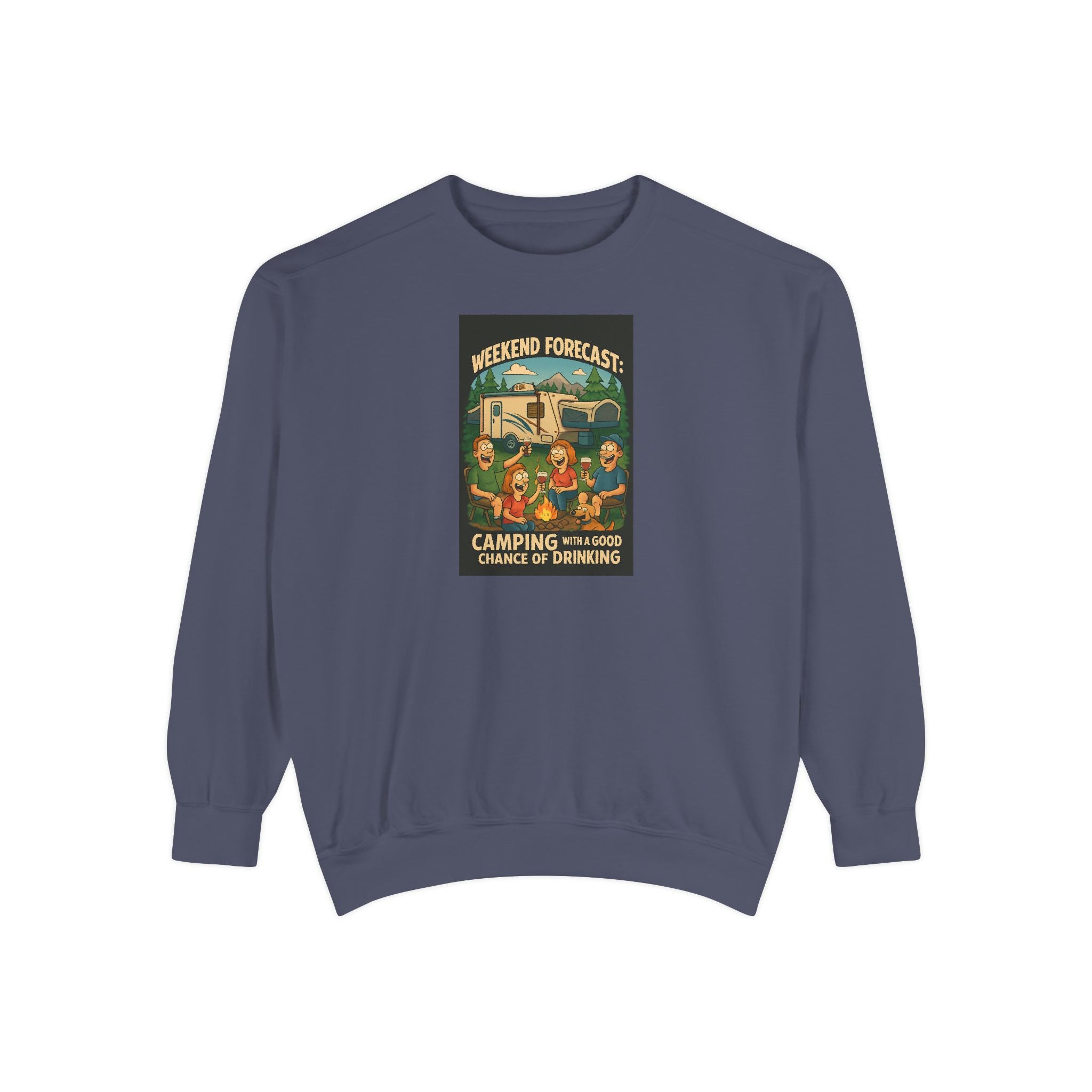 Weekend Forecast Camping Sweatshirt, Cozy Unisex Sweatshirt, Gift for Campers, Outdoor Adventure Apparel, Relaxed Fit Sweatshirt
