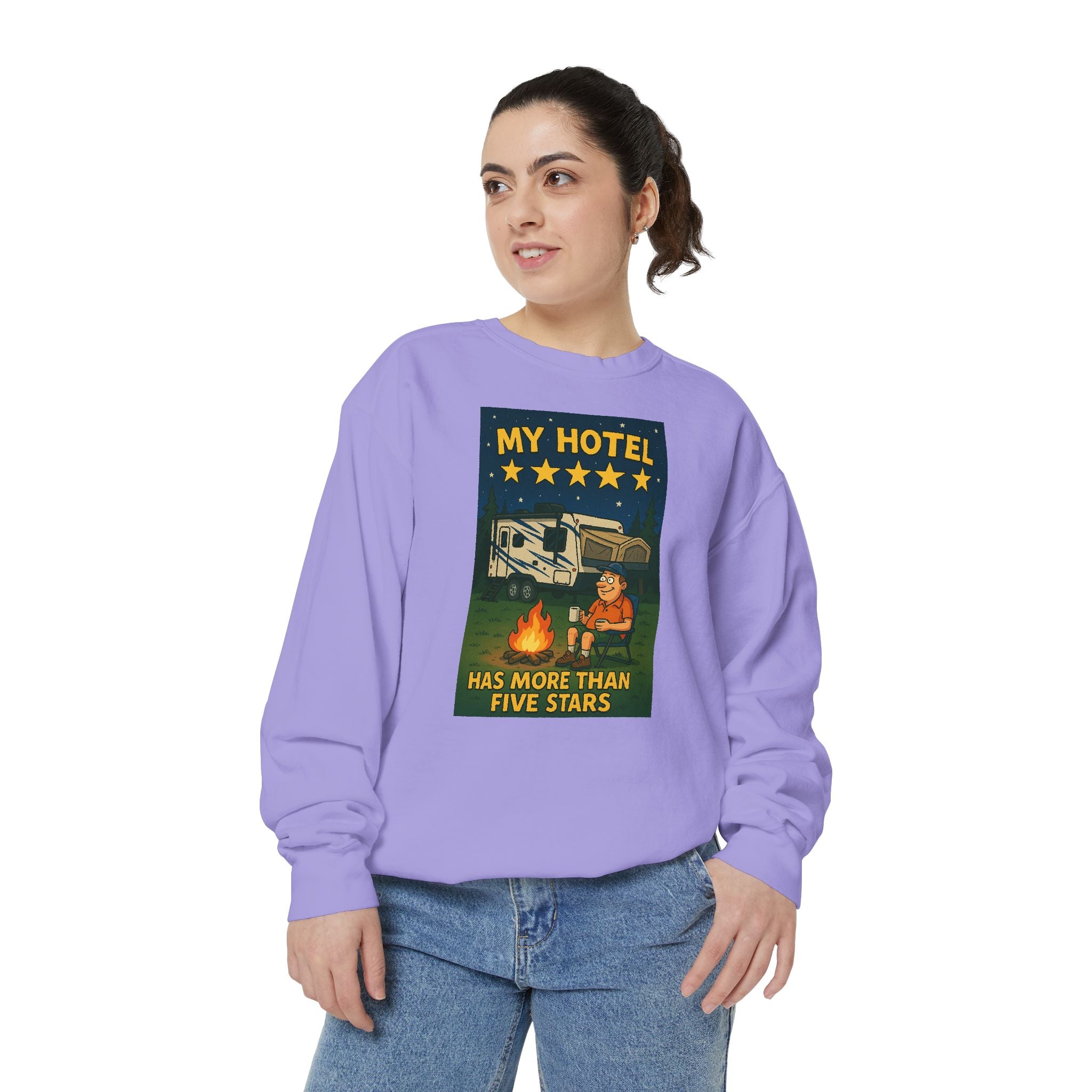 My Hotel Sweatshirt - Cozy Camping Apparel, Unisex Garment-Dyed Sweatshirt for Outdoor Lovers, Perfect for Bonfire Nights, Gift for Campers
