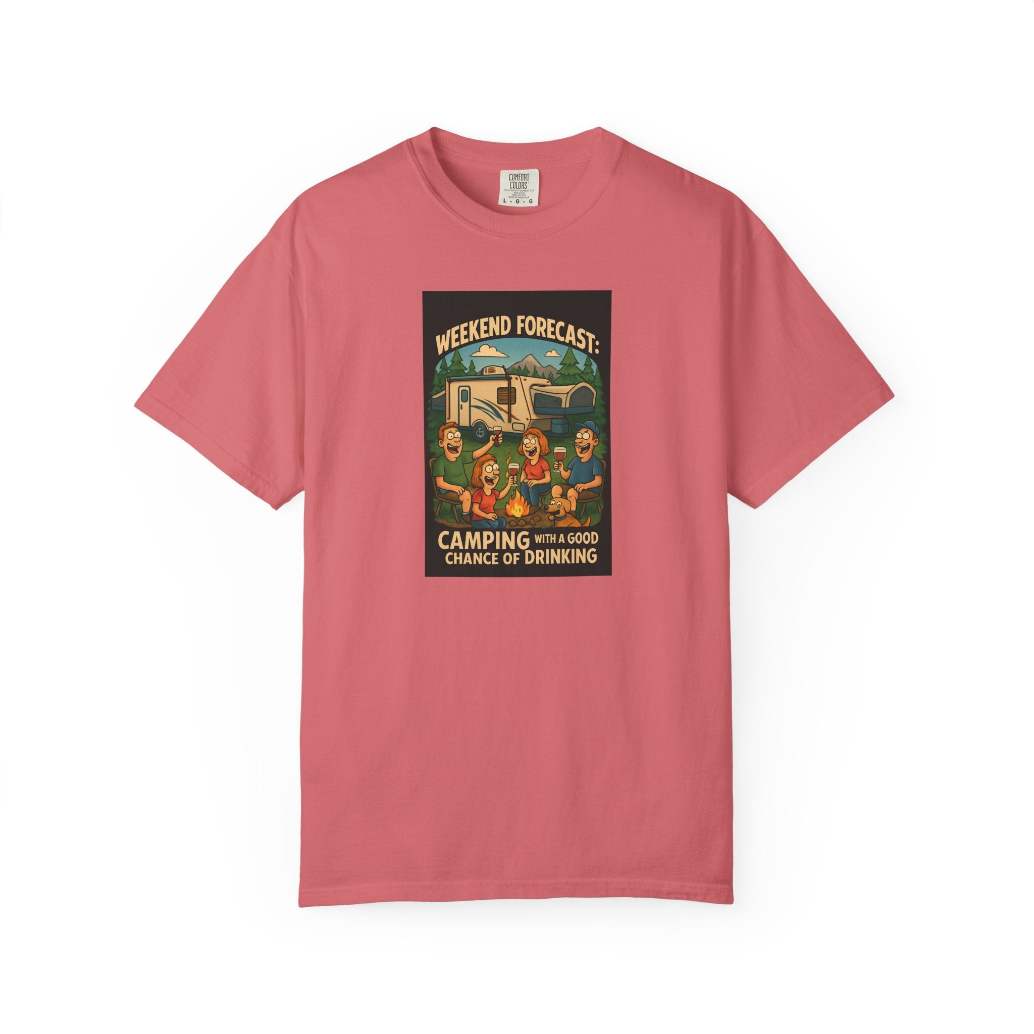 Camping Forecast T-Shirt, Unisex Graphic Tee, Gift for Campers, Outdoor Adventure Apparel, Weekend Getaway Shirt, Nature Lover's Tee