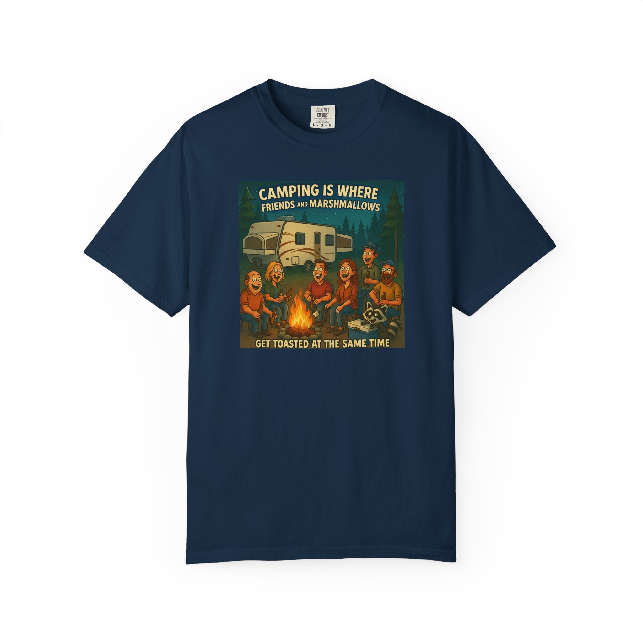 Camping T-Shirt: Get Toasted with Friends, Unisex Garment-Dyed Tee, Outdoor Adventure Shirt, Camping Gift, Summer BBQ Shirt, Family [...]