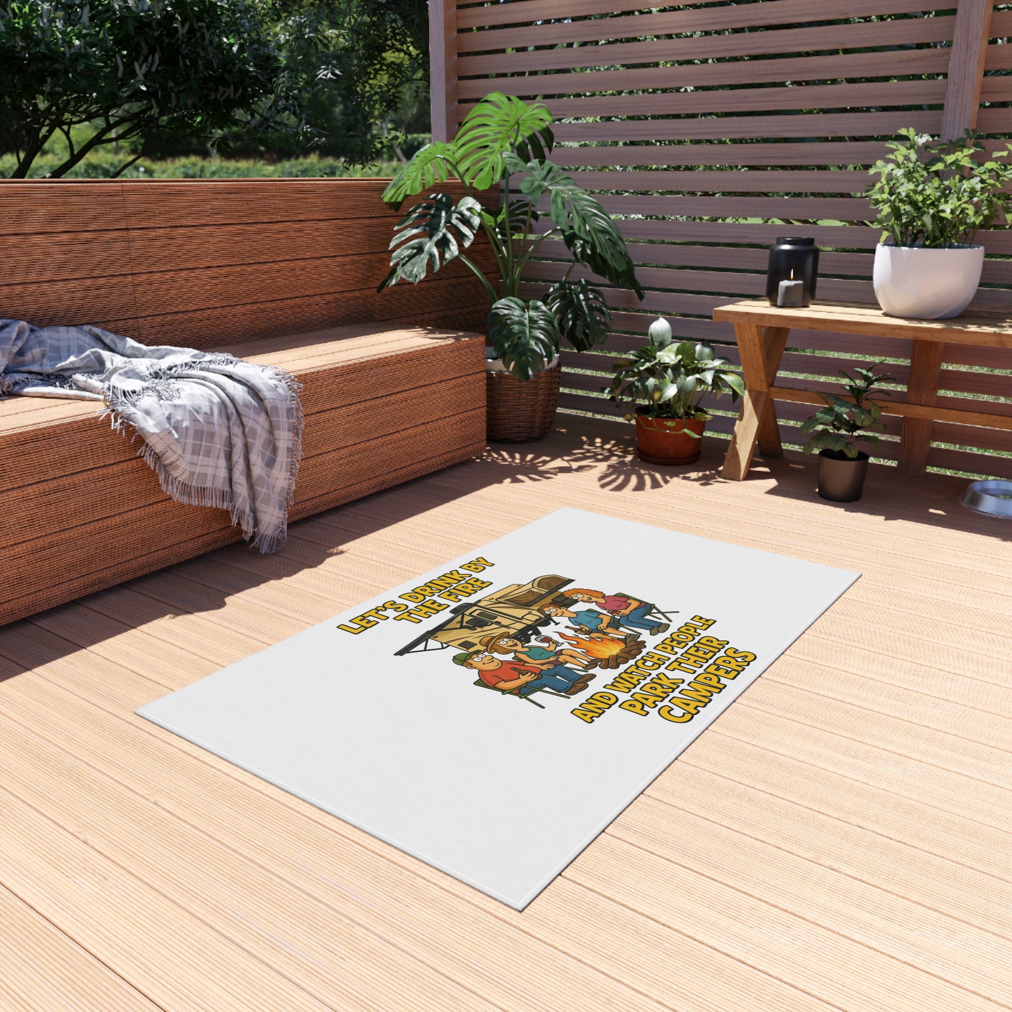 Outdoor Campfire Rug - Fun Camping Decor, RV Accessories, Family Gatherings, Outdoor Entertaining, Patio Mat