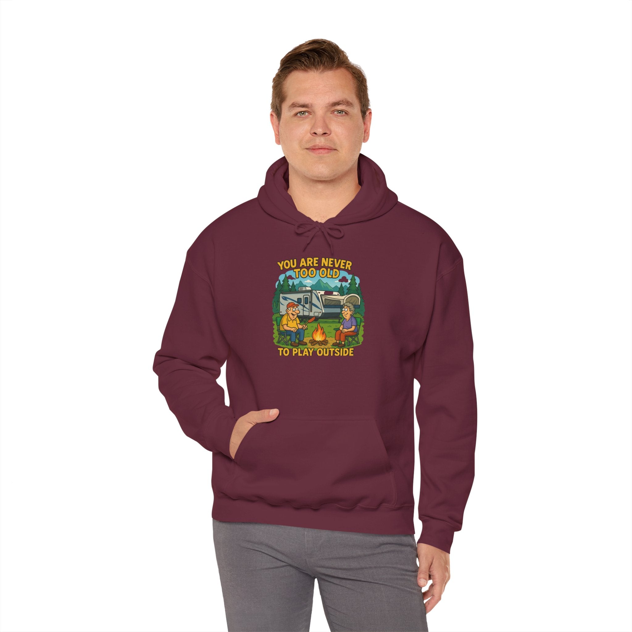 Campfire Adventure Hoodie - 'You Are Never Too Old to Play' Sweatshirt
