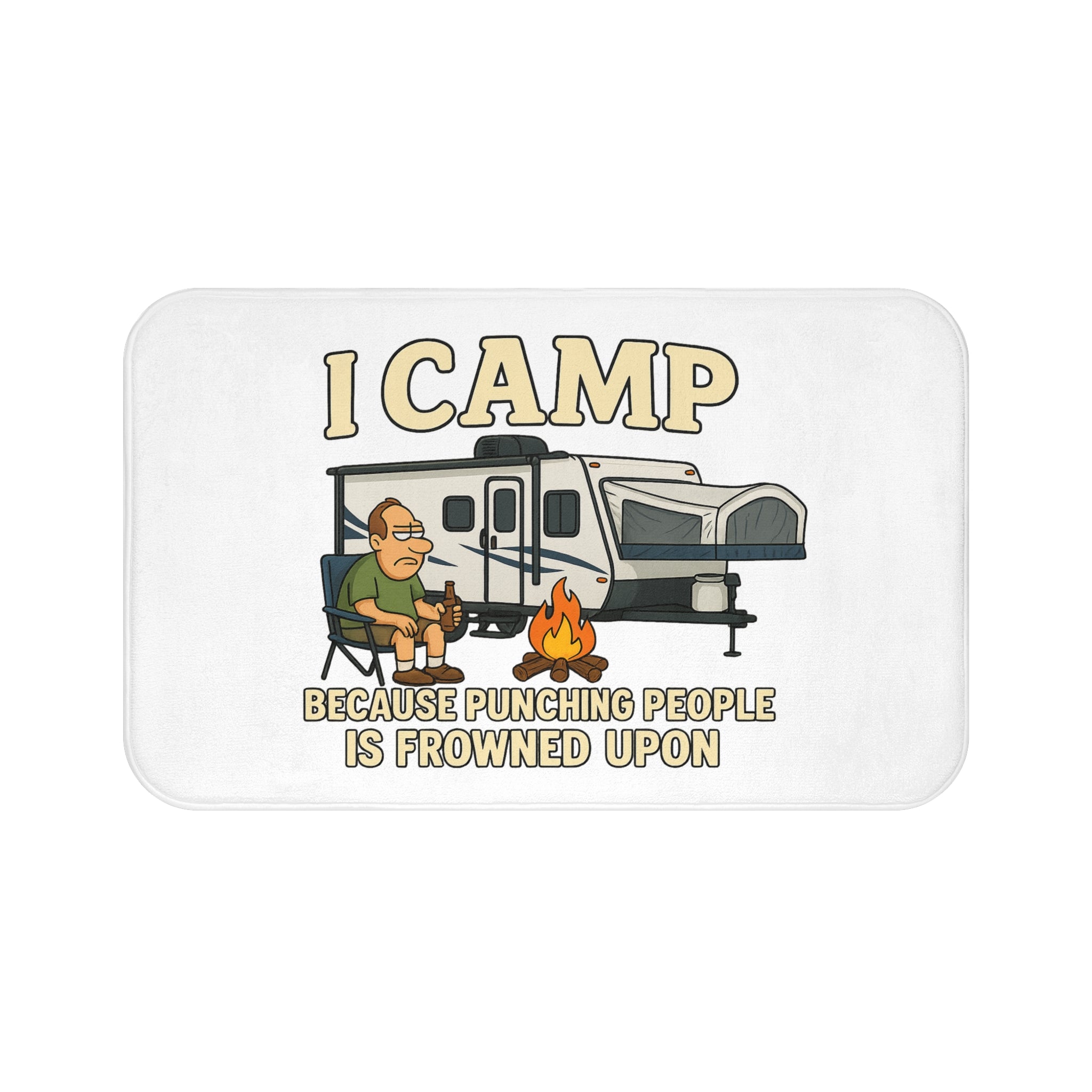 Funny Camping Bath Mat - "I Camp Because Punching People is Frowned Upon"