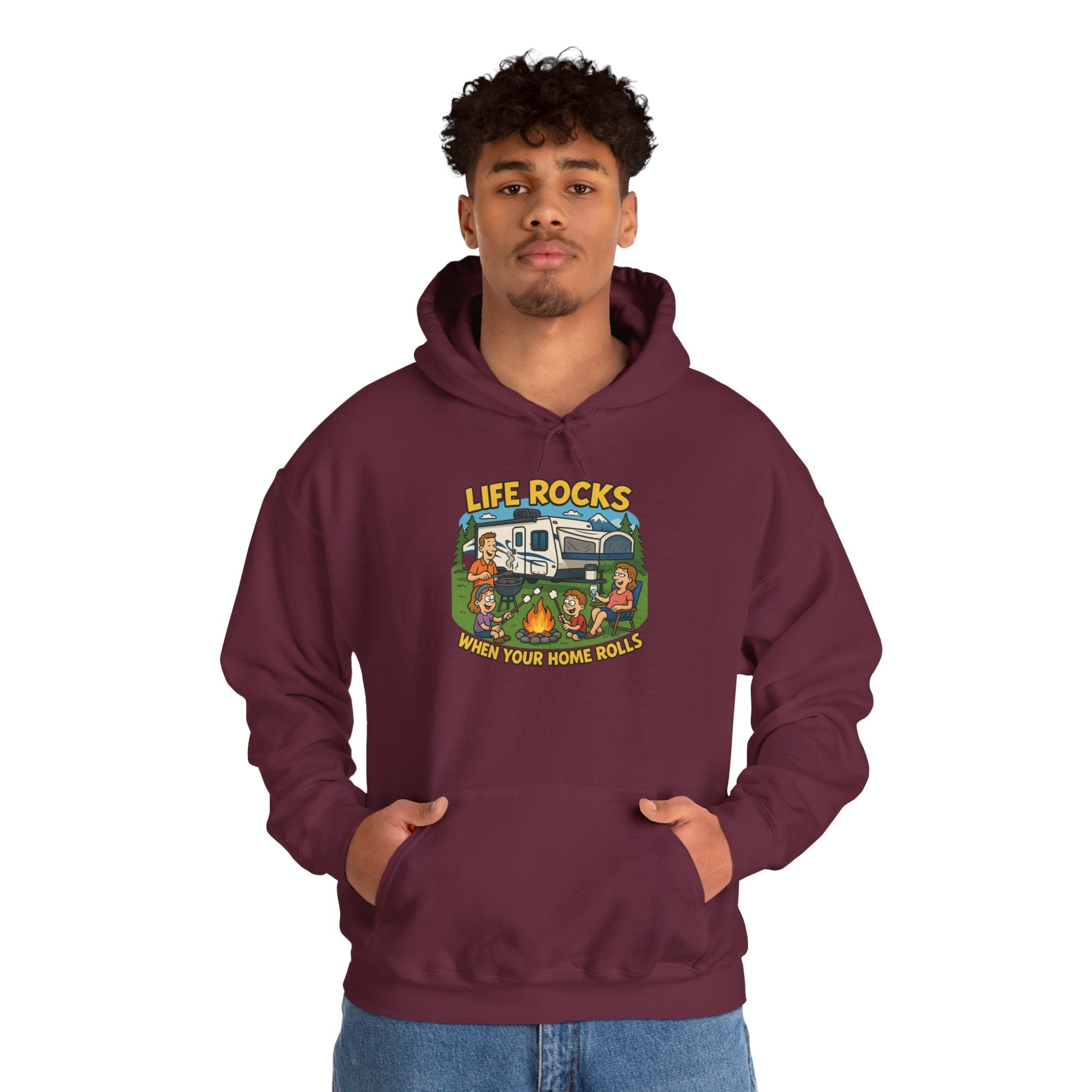 Campfire Adventure Hoodie with Retro Design, Cozy Gift for Outdoor Lovers, Perfect for Camping, Road Trips, and Casual Wear