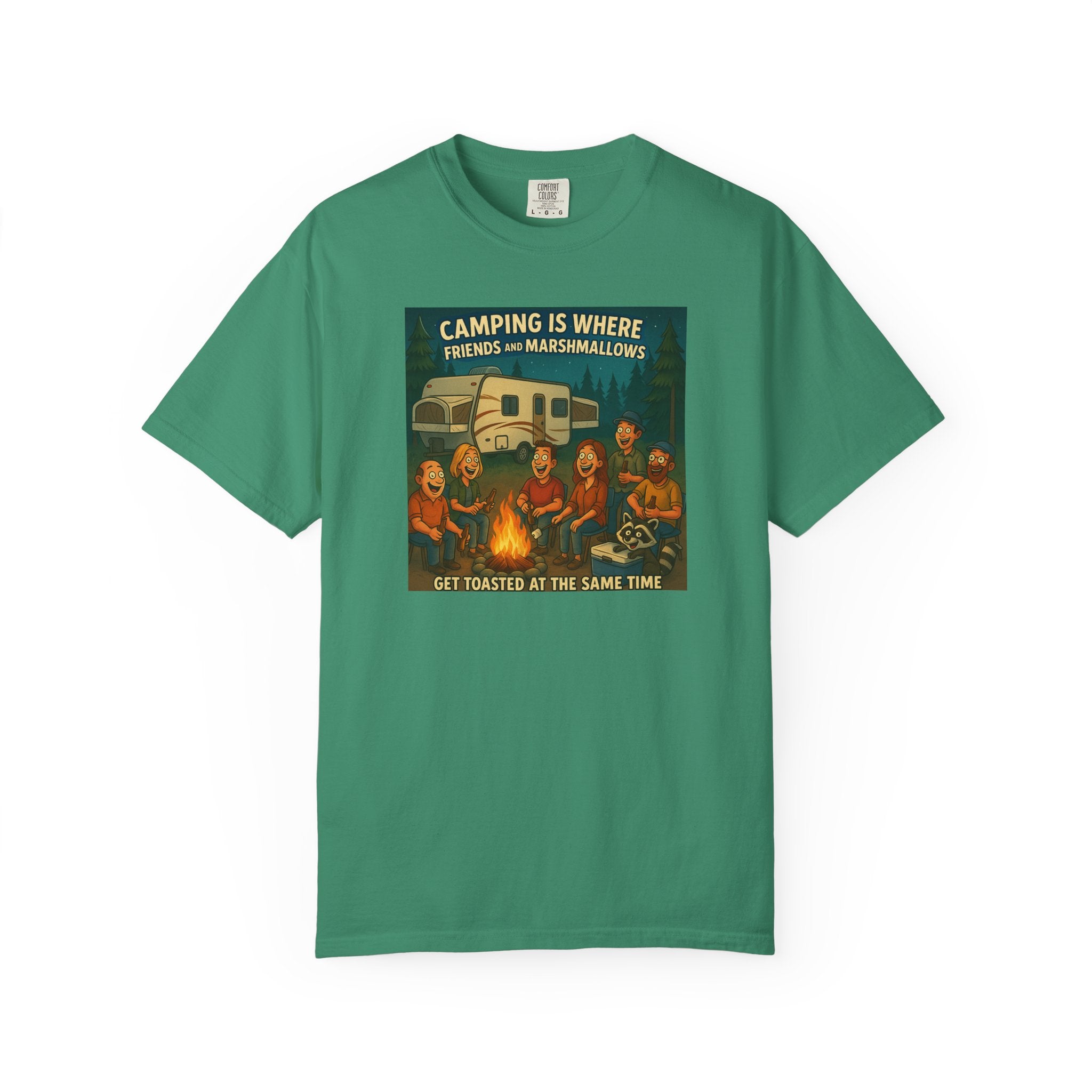 Camping T-Shirt: Get Toasted with Friends, Unisex Garment-Dyed Tee, Outdoor Adventure Shirt, Camping Gift, Summer BBQ Shirt, Family [...]