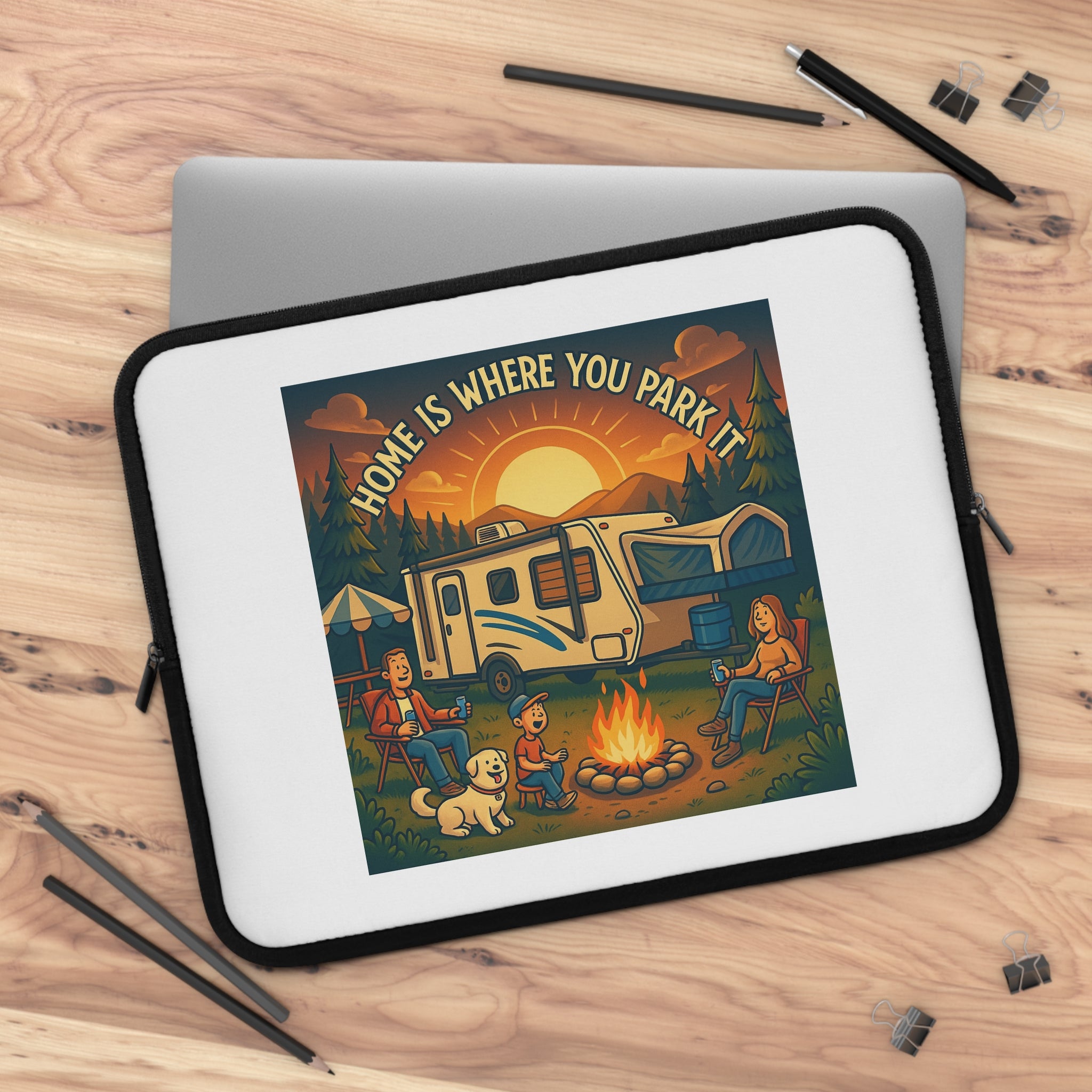 Adventurous Laptop Sleeve - Home is Where You Park - Camping Gear, Tech Accessory for RV Lovers