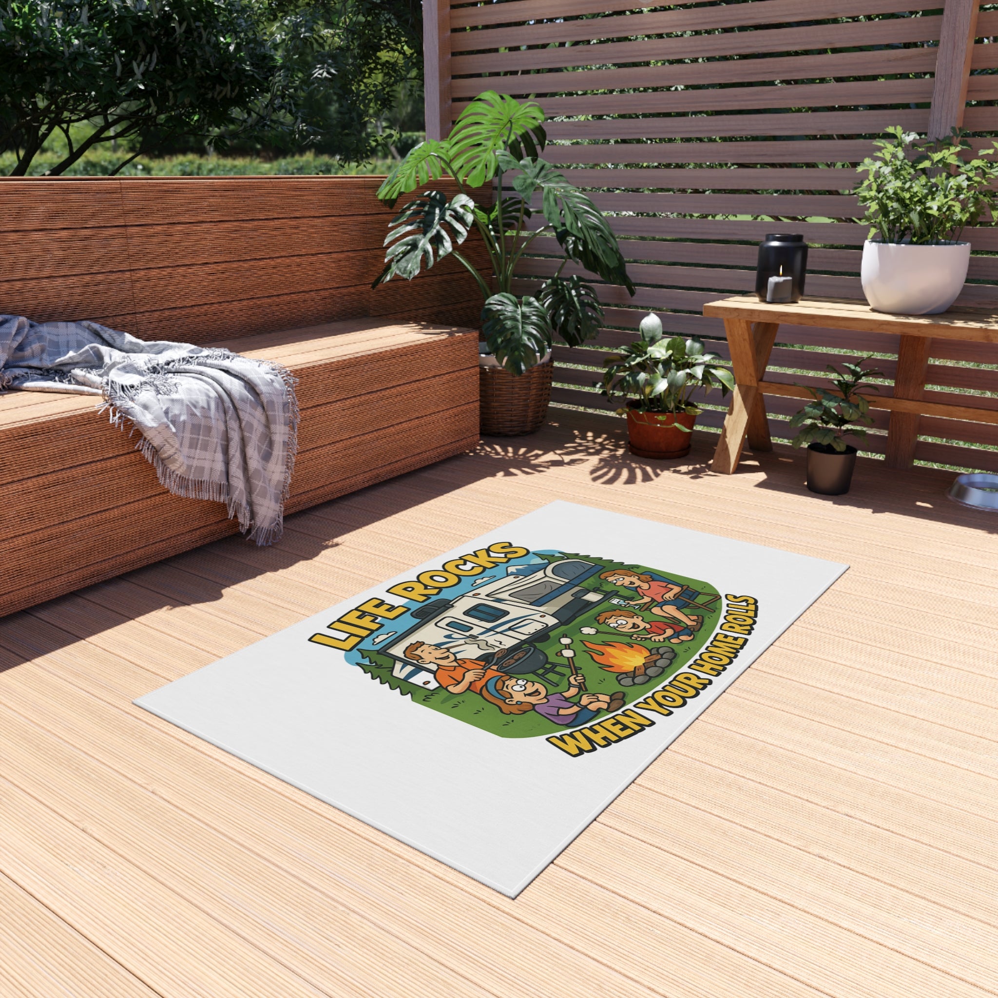 RV Life Outdoor Rug, Camping Decor Mat, Funny Welcome Home Rug, Patio Area Rug, Lightweight Outdoor Carpet