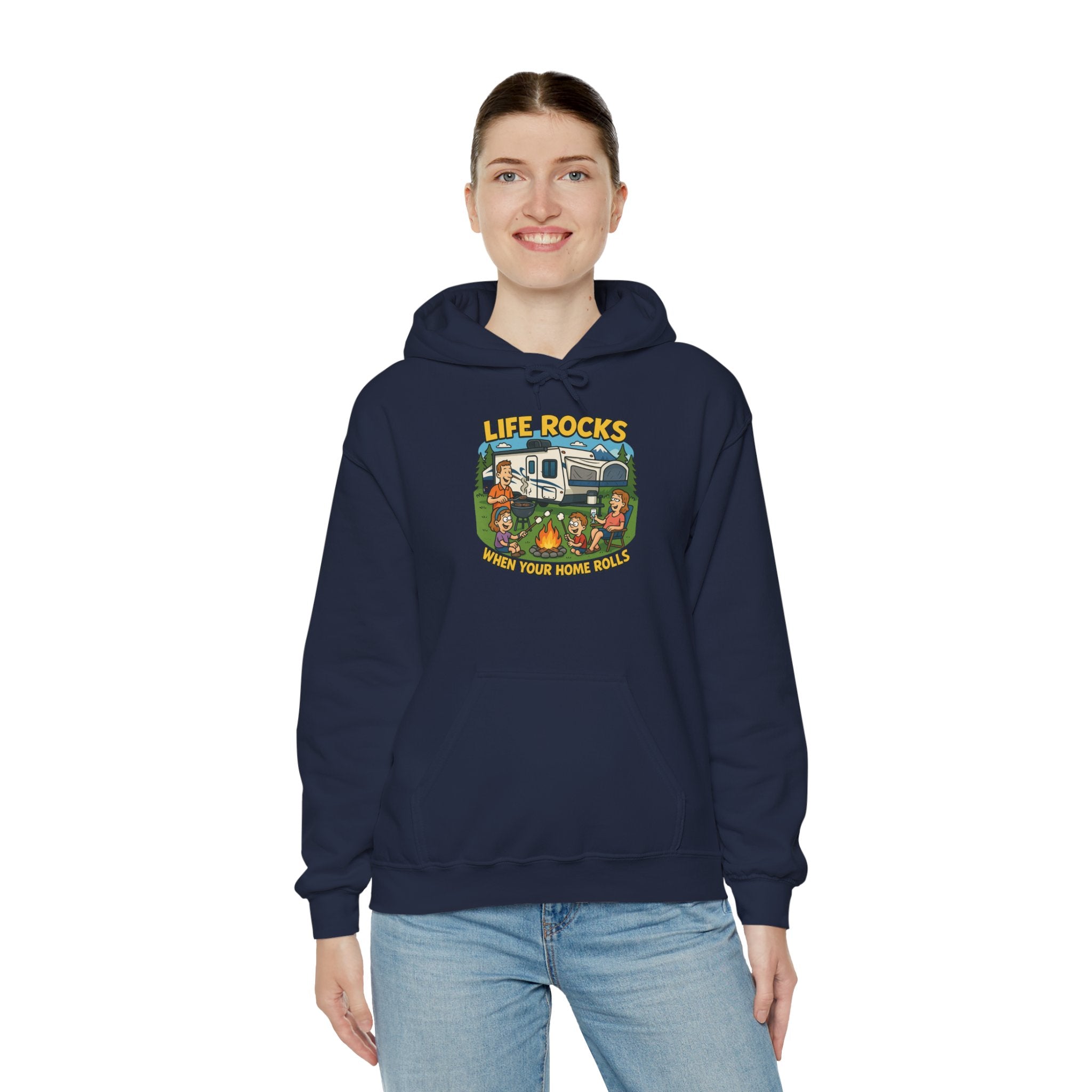 Campfire Adventure Hoodie with Retro Design, Cozy Gift for Outdoor Lovers, Perfect for Camping, Road Trips, and Casual Wear