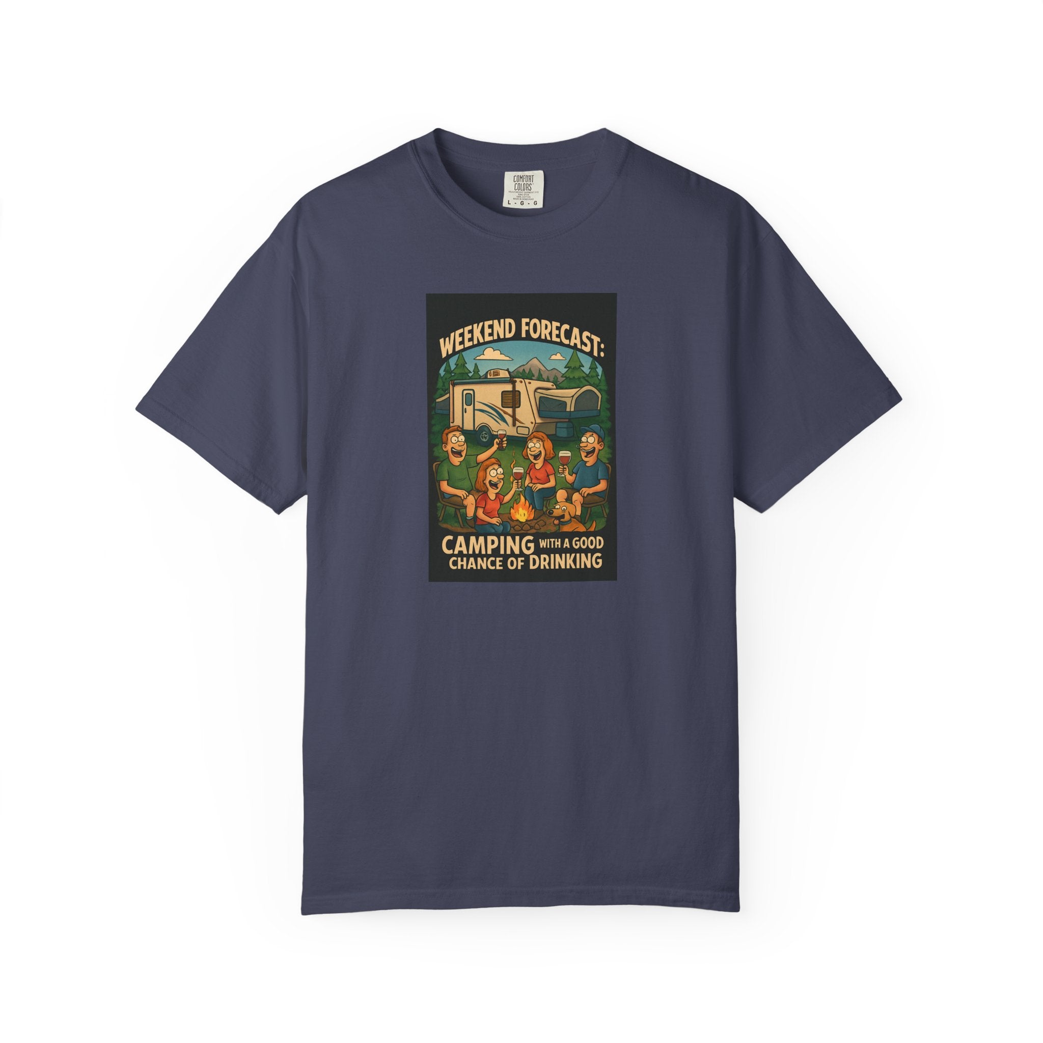 Camping Forecast T-Shirt, Unisex Graphic Tee, Gift for Campers, Outdoor Adventure Apparel, Weekend Getaway Shirt, Nature Lover's Tee