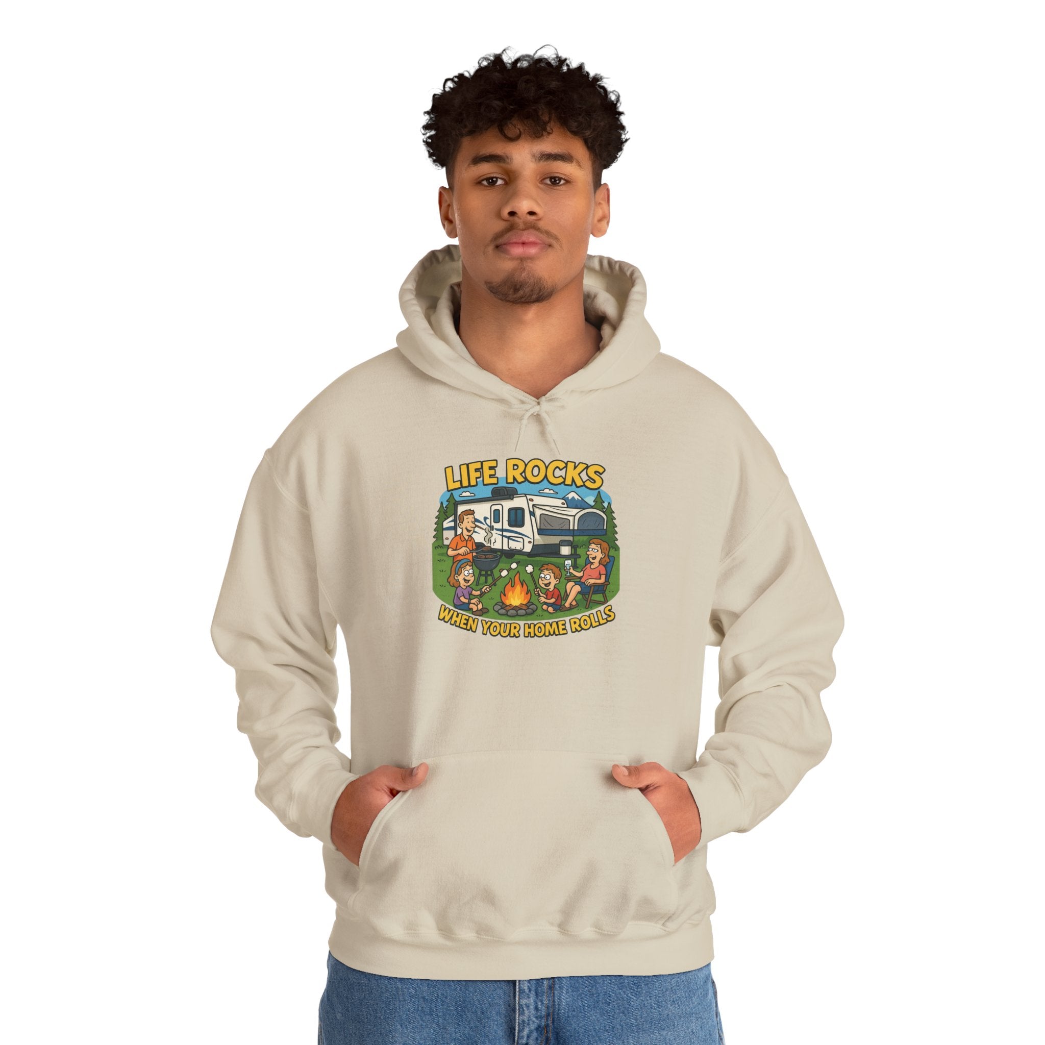 Campfire Adventure Hoodie with Retro Design, Cozy Gift for Outdoor Lovers, Perfect for Camping, Road Trips, and Casual Wear