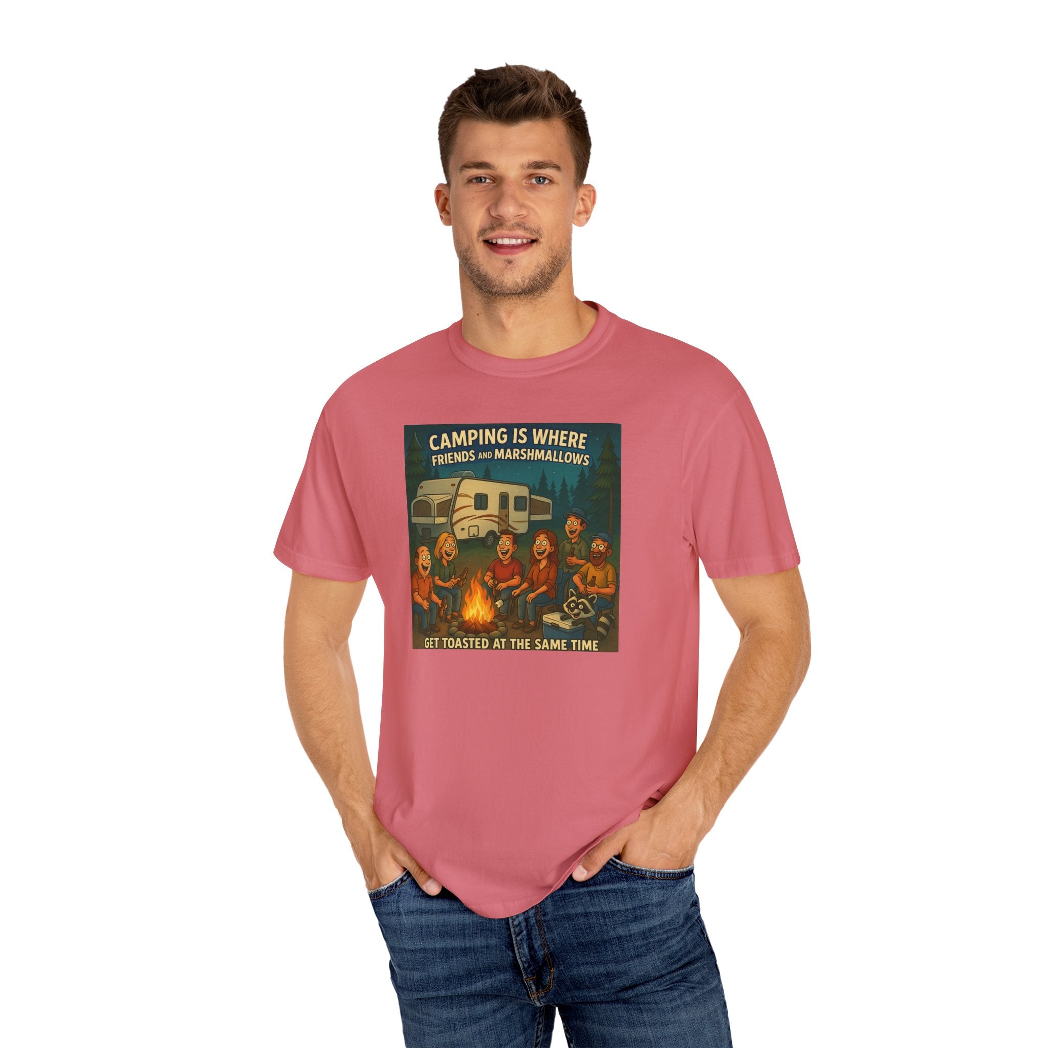 Camping T-Shirt: Get Toasted with Friends, Unisex Garment-Dyed Tee, Outdoor Adventure Shirt, Camping Gift, Summer BBQ Shirt, Family [...]
