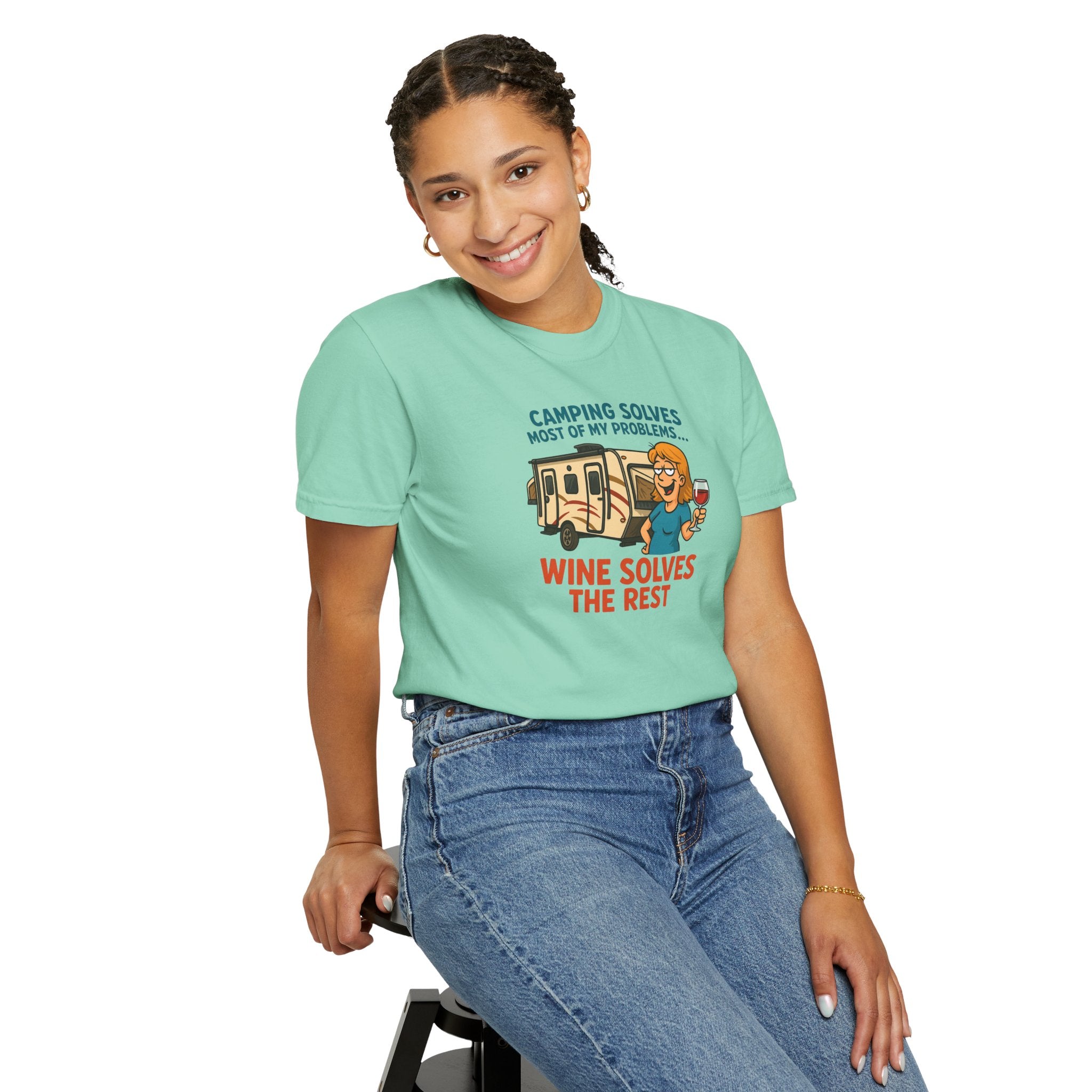 Camping & Wine Unisex T-Shirt, Relaxed Fit Tee, Perfect Gift for Campers, Wine Lovers, Outdoor Enthusiasts, Summer Celebrations