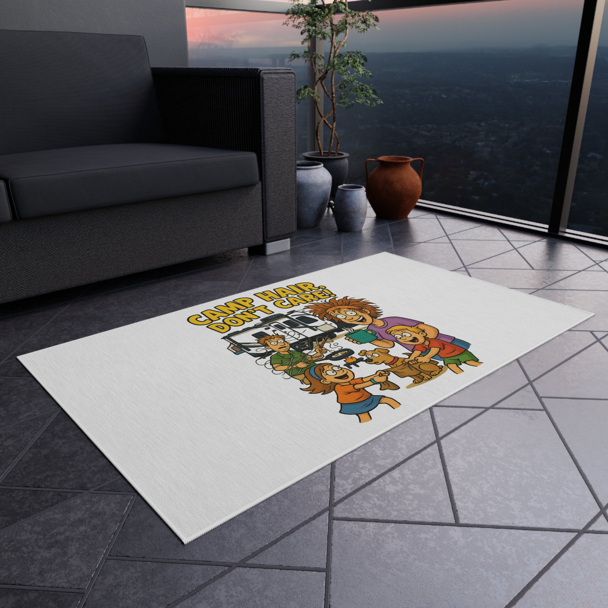 Camp-Themed Outdoor Rug - Perfect for Camping, RV Trips, Beach Days, Front Porch Decor, and Family Gatherings