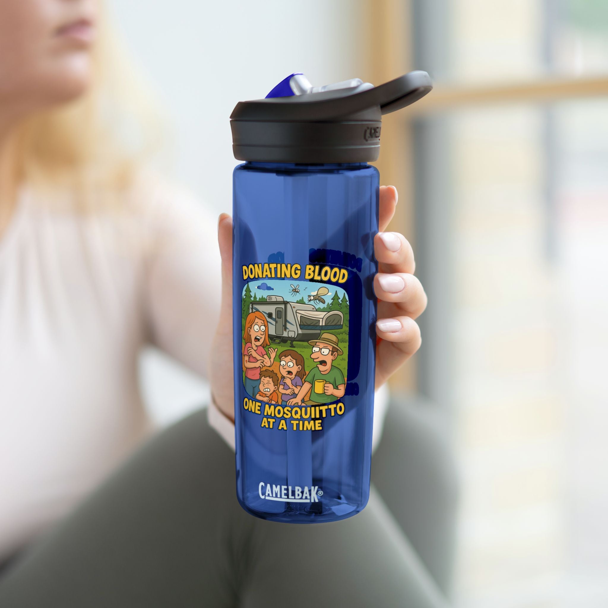 Fun Cartoon Water Bottle, Quirky Drinkware, Motivational Hydration, Eco-Friendly Gift, Ideal for Campers, Perfect for Summer, Donation Theme