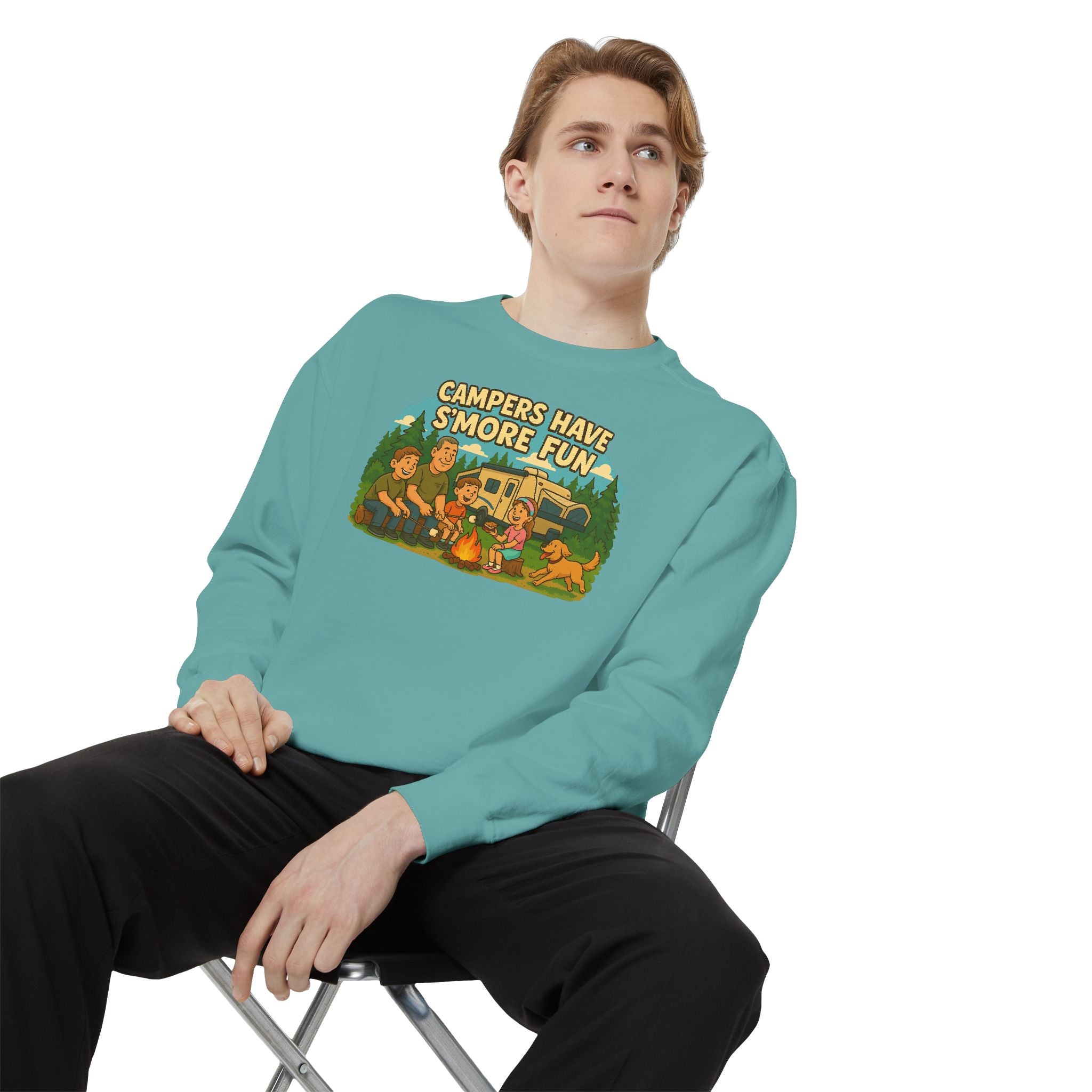 Camper Vibes Sweatshirt - Enjoy S'mores, Unisex Campfire Clothing, Perfect for Outdoor Adventures, Gift for Adventurers, Cozy Camping Attire