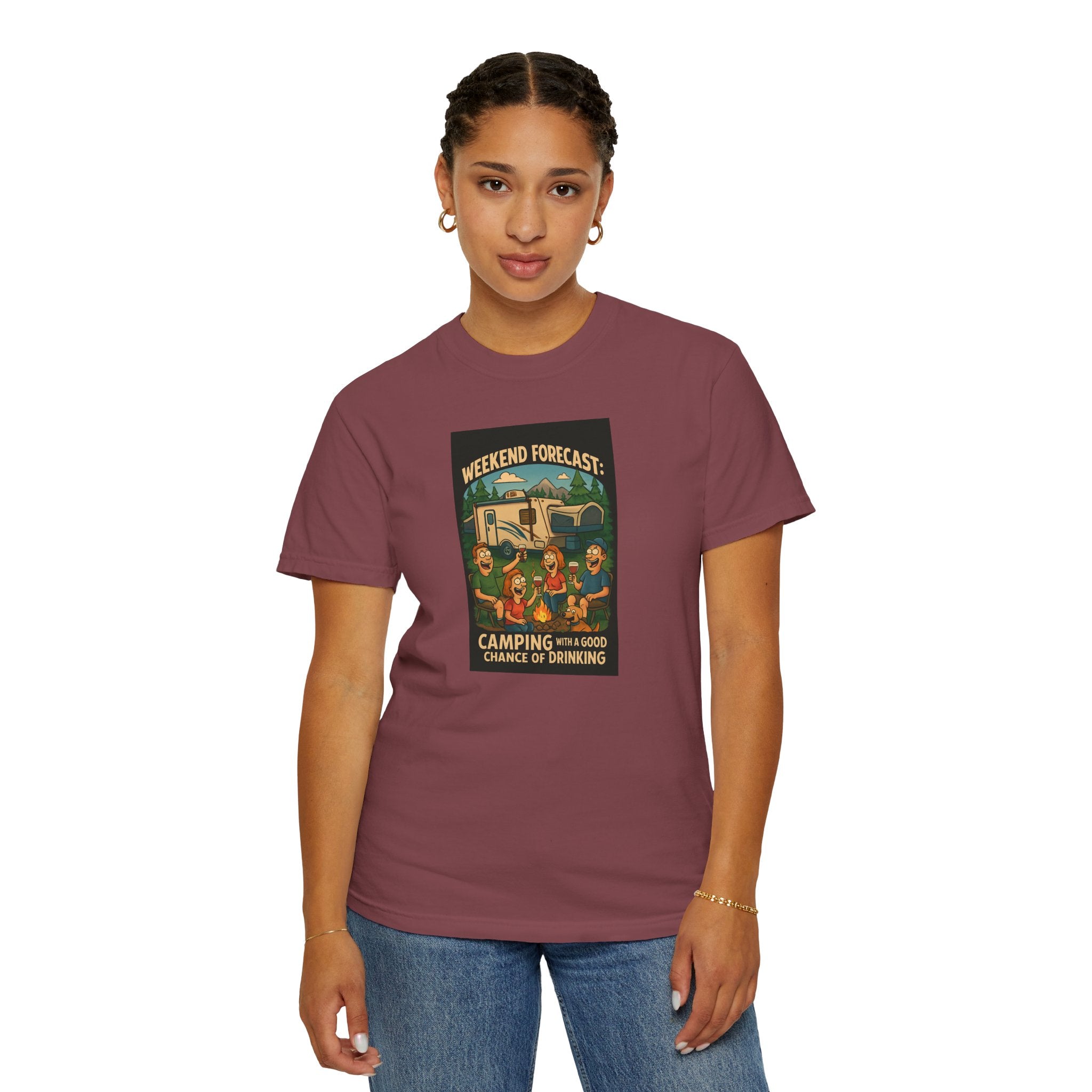 Camping Forecast T-Shirt, Unisex Graphic Tee, Gift for Campers, Outdoor Adventure Apparel, Weekend Getaway Shirt, Nature Lover's Tee