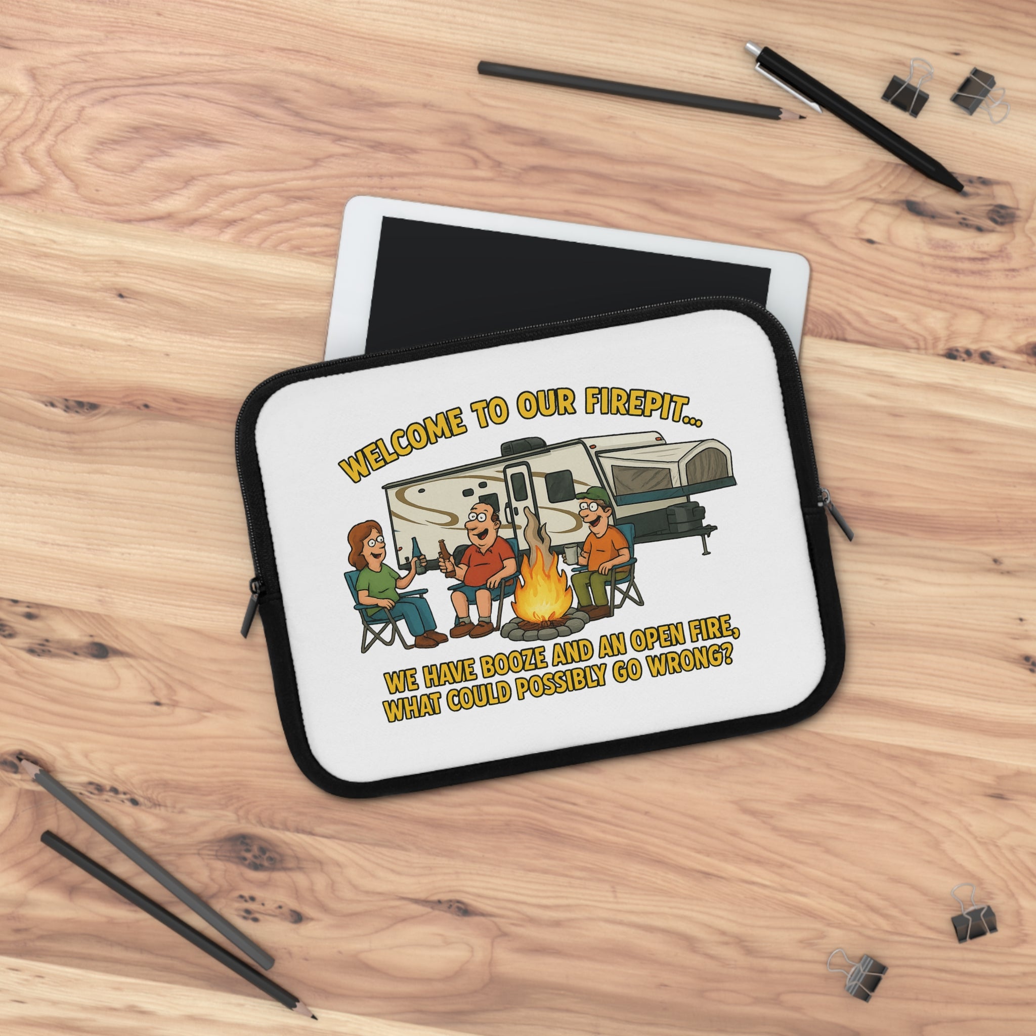 Funny Camping Laptop Sleeve - Welcome to Our Firepit, Outdoors Gift, Camping Accessories, Laptop Case, Personalized Tech Sleeve