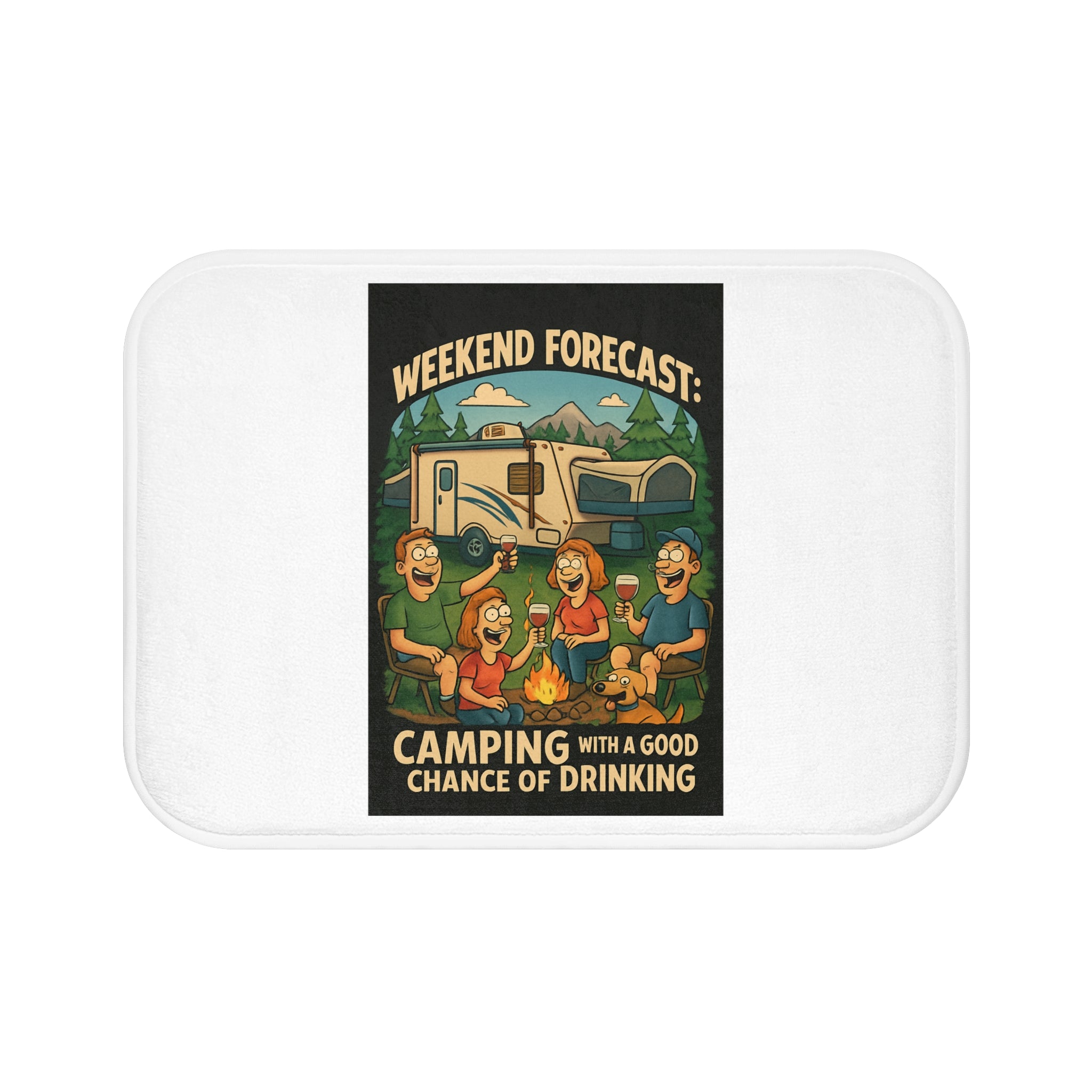 Weekend Forecast Camping Bath Mat, Fun Bath Mat for Campers, Outdoor Bath Decor, Gift for Camping Lovers, Bathroom Accessories