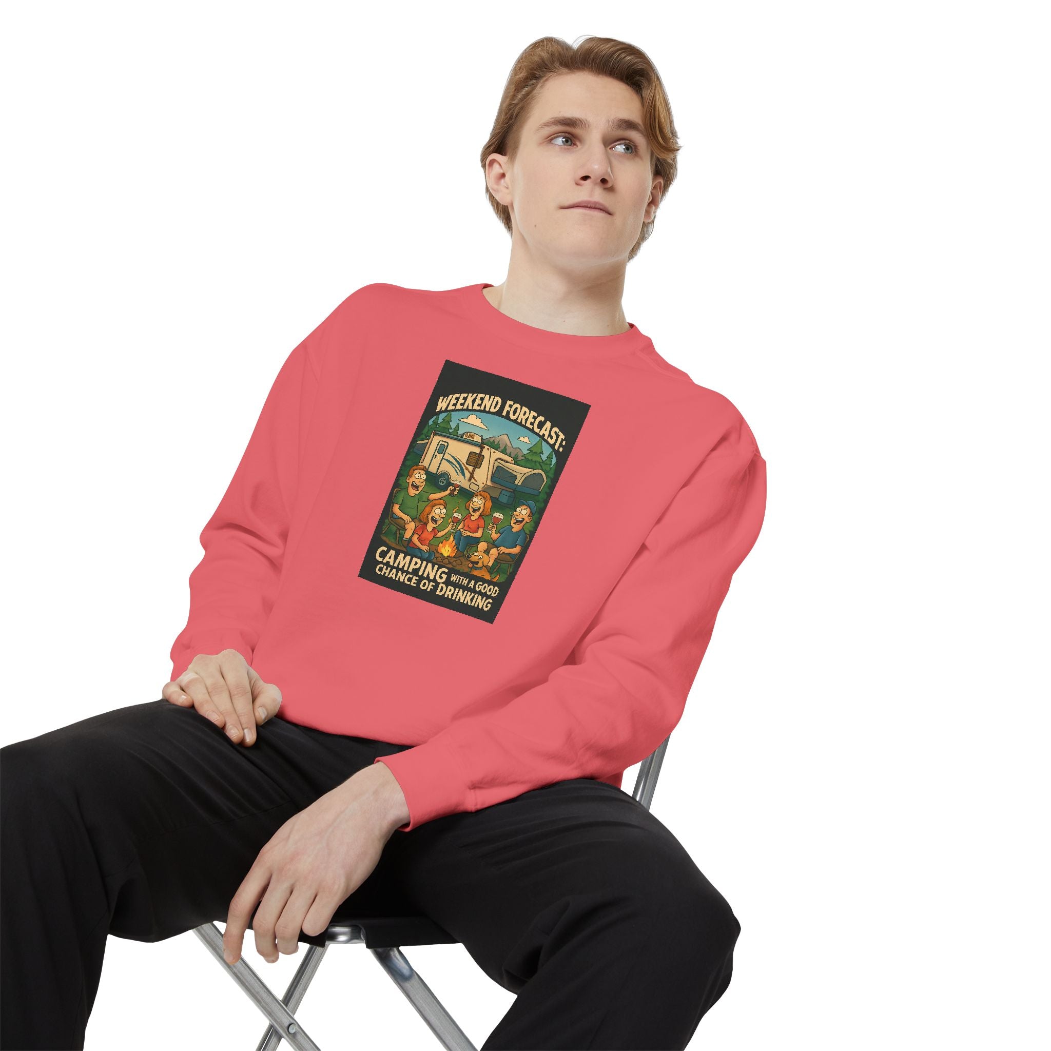 Weekend Forecast Camping Sweatshirt, Cozy Unisex Sweatshirt, Gift for Campers, Outdoor Adventure Apparel, Relaxed Fit Sweatshirt