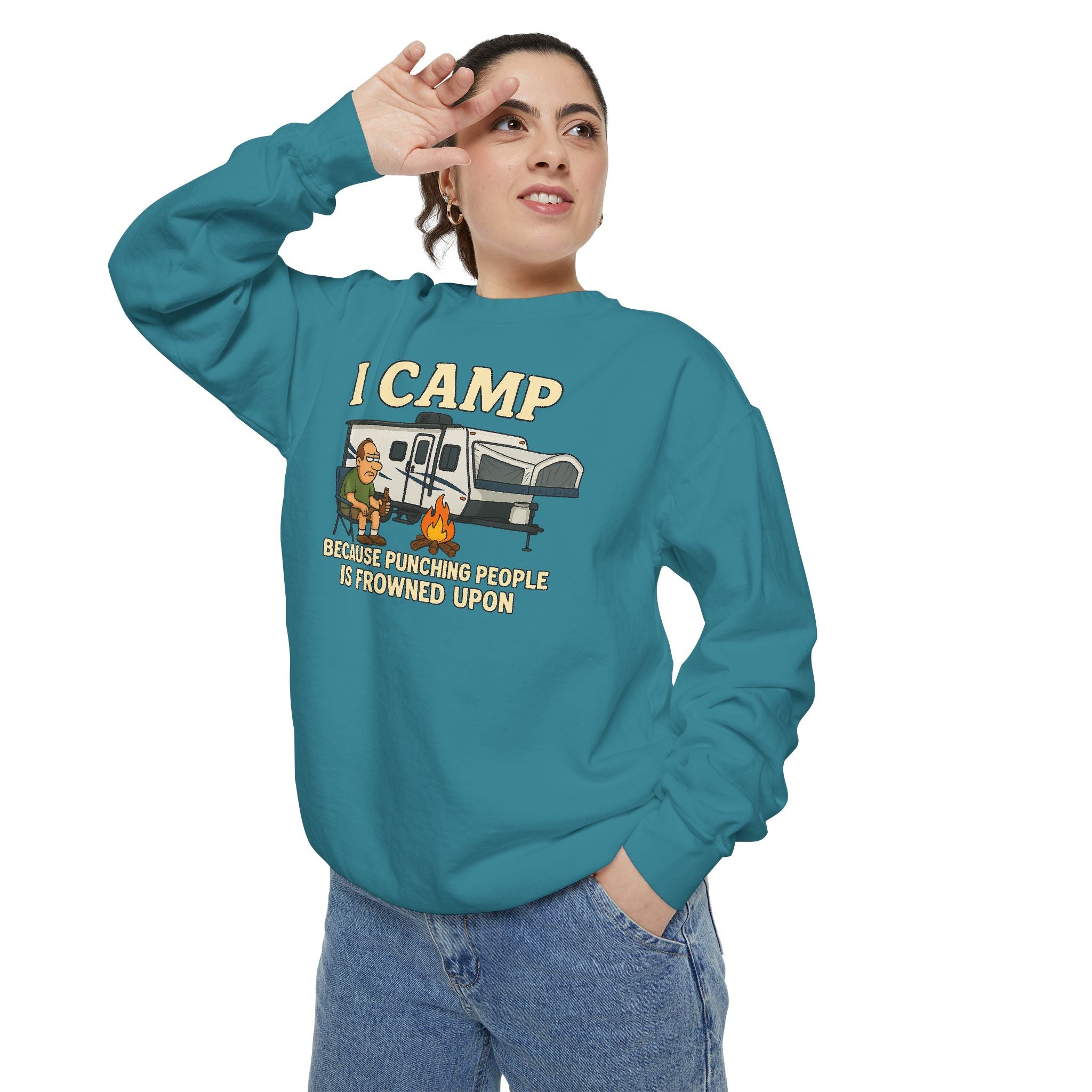 I Camp Unisex Garment-Dyed Sweatshirt - Cozy Camping Apparel for Outdoor Lovers