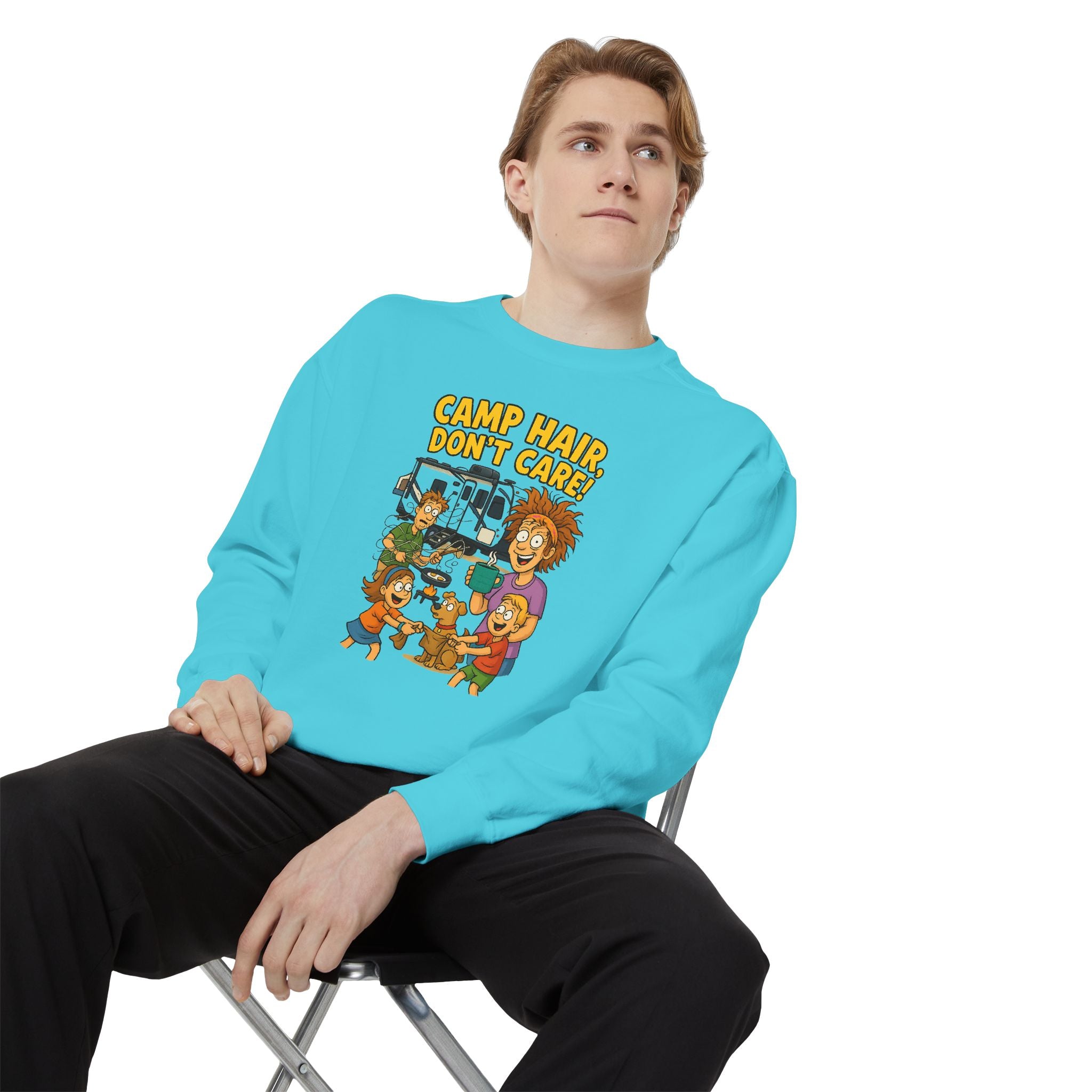 Camp Hair Don't Care Sweatshirt, Cozy Unisex Sweater, Perfect for Campers, Gift for Travel Lovers, Casual Outfit, All Season
