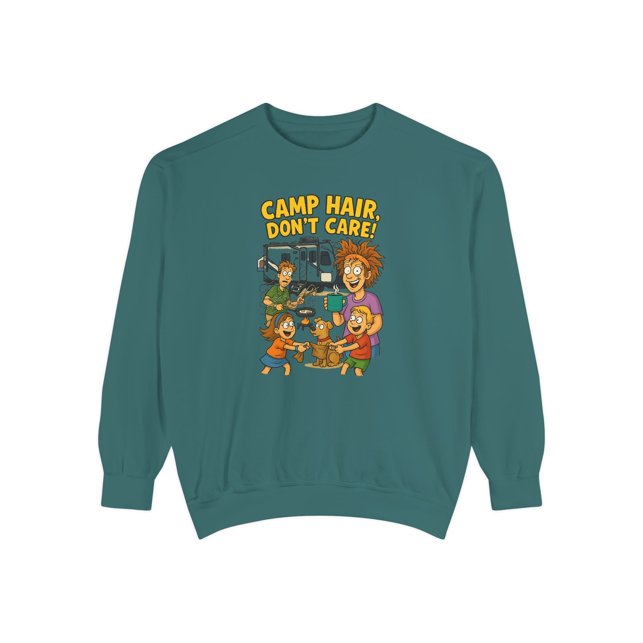 Camp Hair Don't Care Sweatshirt, Cozy Unisex Sweater, Perfect for Campers, Gift for Travel Lovers, Casual Outfit, All Season