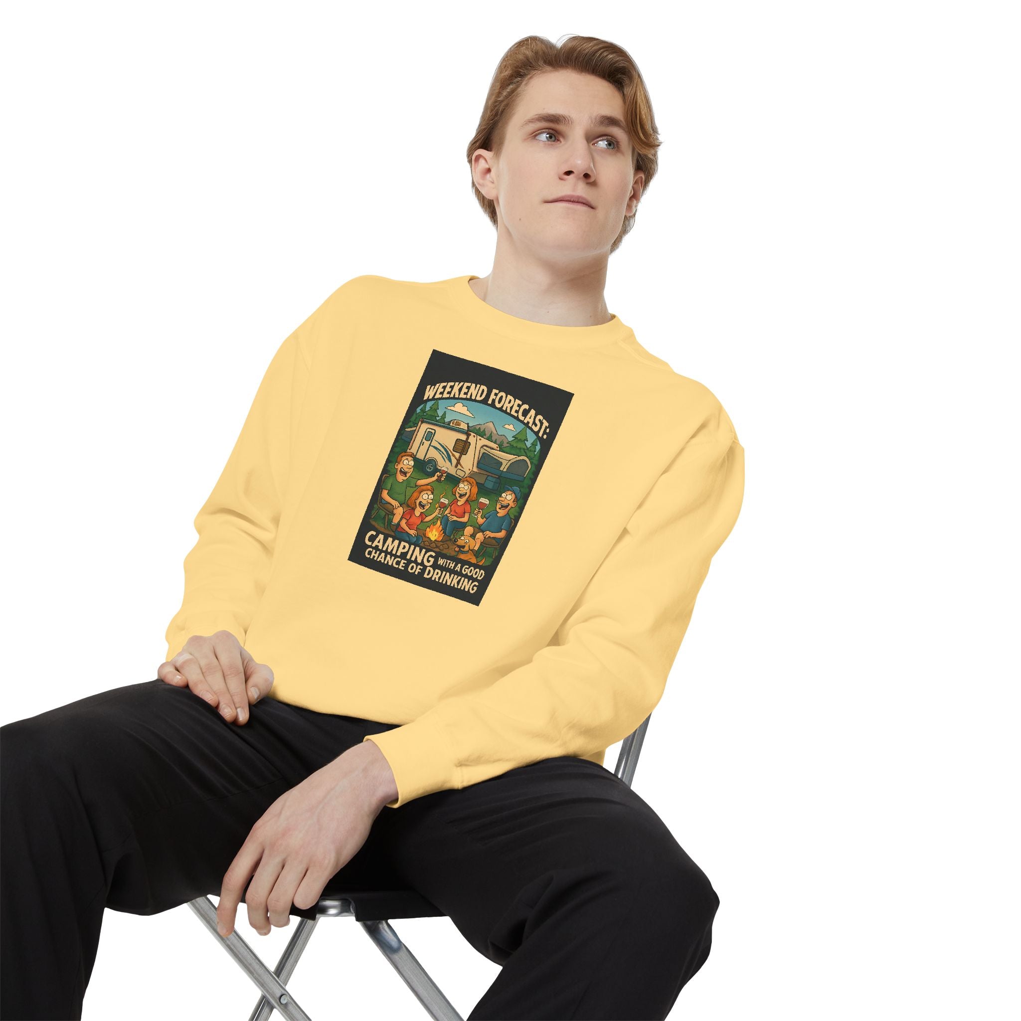 Weekend Forecast Camping Sweatshirt, Cozy Unisex Sweatshirt, Gift for Campers, Outdoor Adventure Apparel, Relaxed Fit Sweatshirt