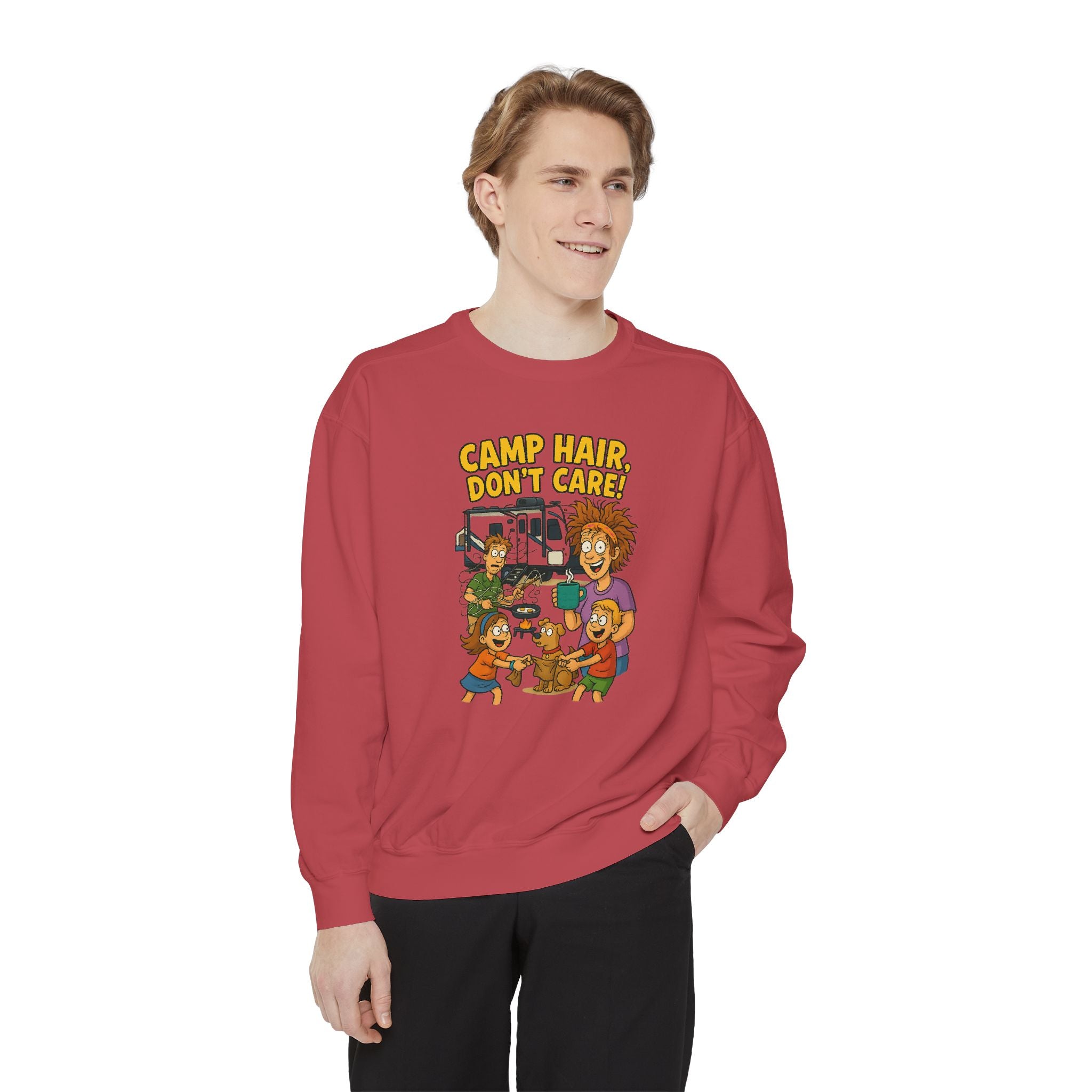Camp Hair Don't Care Sweatshirt, Cozy Unisex Sweater, Perfect for Campers, Gift for Travel Lovers, Casual Outfit, All Season