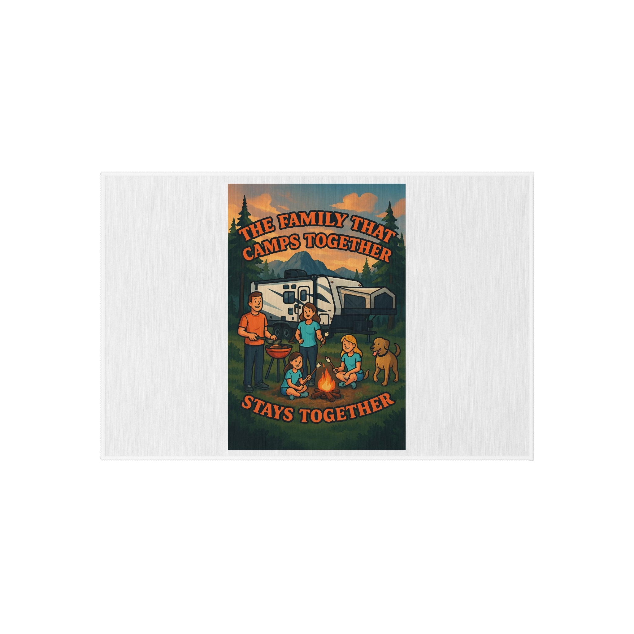 Camping Family Outdoor Rug, Cozy Camp Mat, RV Decor, Family Gathering Accessories, Outdoor Living Essentials