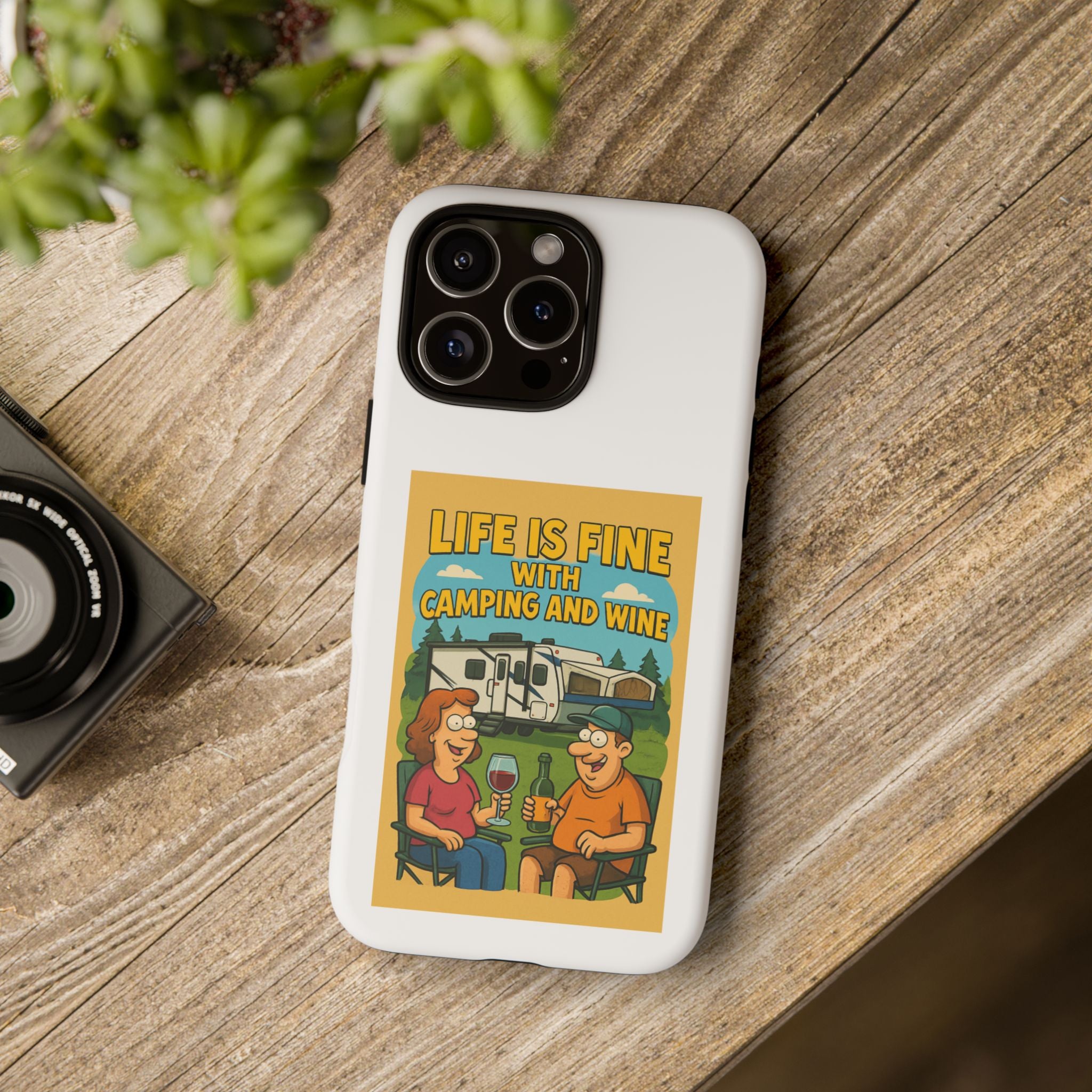 Camping & Wine Phone Case, Outdoor Adventure Accessory, Fun Gift for Campers, Summer Travel Essential, RV Lover Present