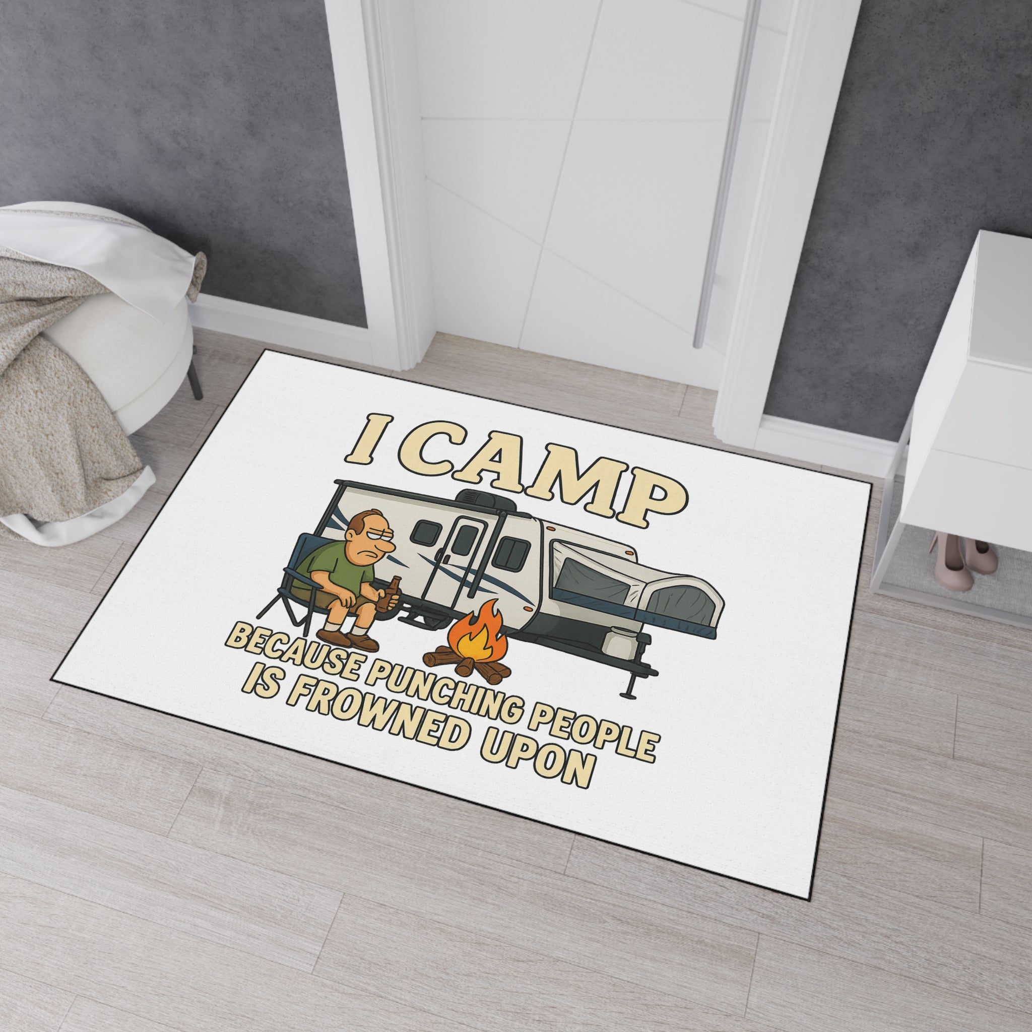 Funny Camping Floor Mat - "I Camp Because Punching People Is Frowned Upon"