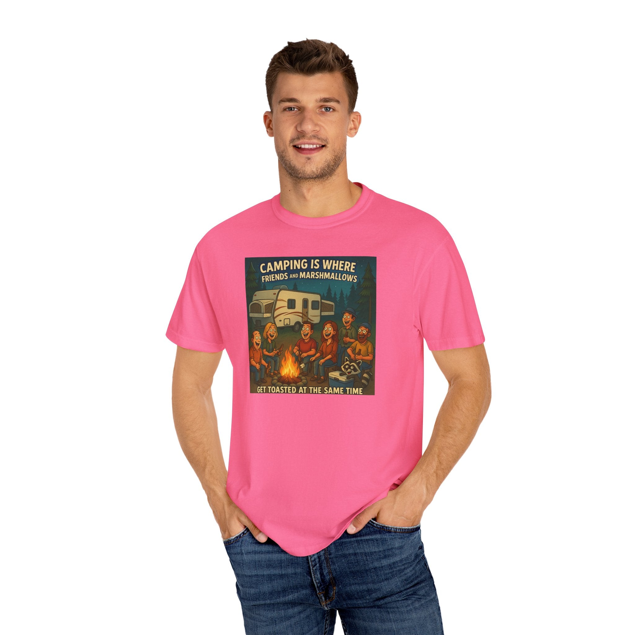 Camping T-Shirt: Get Toasted with Friends, Unisex Garment-Dyed Tee, Outdoor Adventure Shirt, Camping Gift, Summer BBQ Shirt, Family [...]