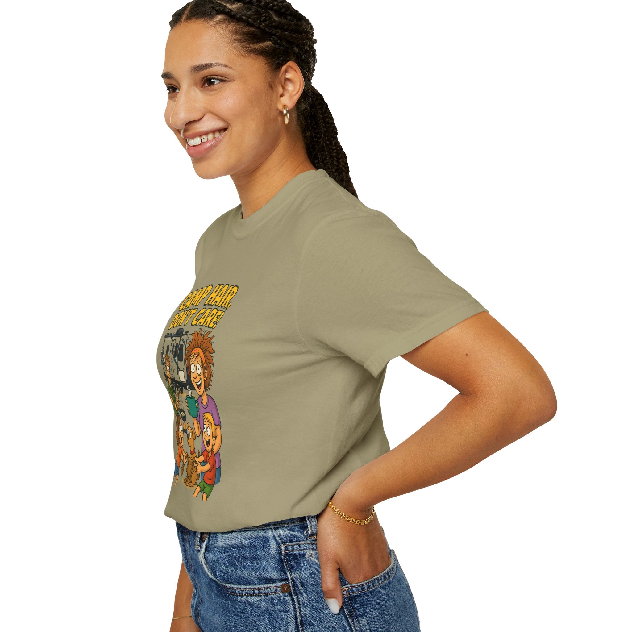 Camp Hair Don't Care T-Shirt, Unisex Garment-Dyed Tee, Camping Apparel, Funny Summer Shirt, Outdoor Lovers Gift, Vacation Essential