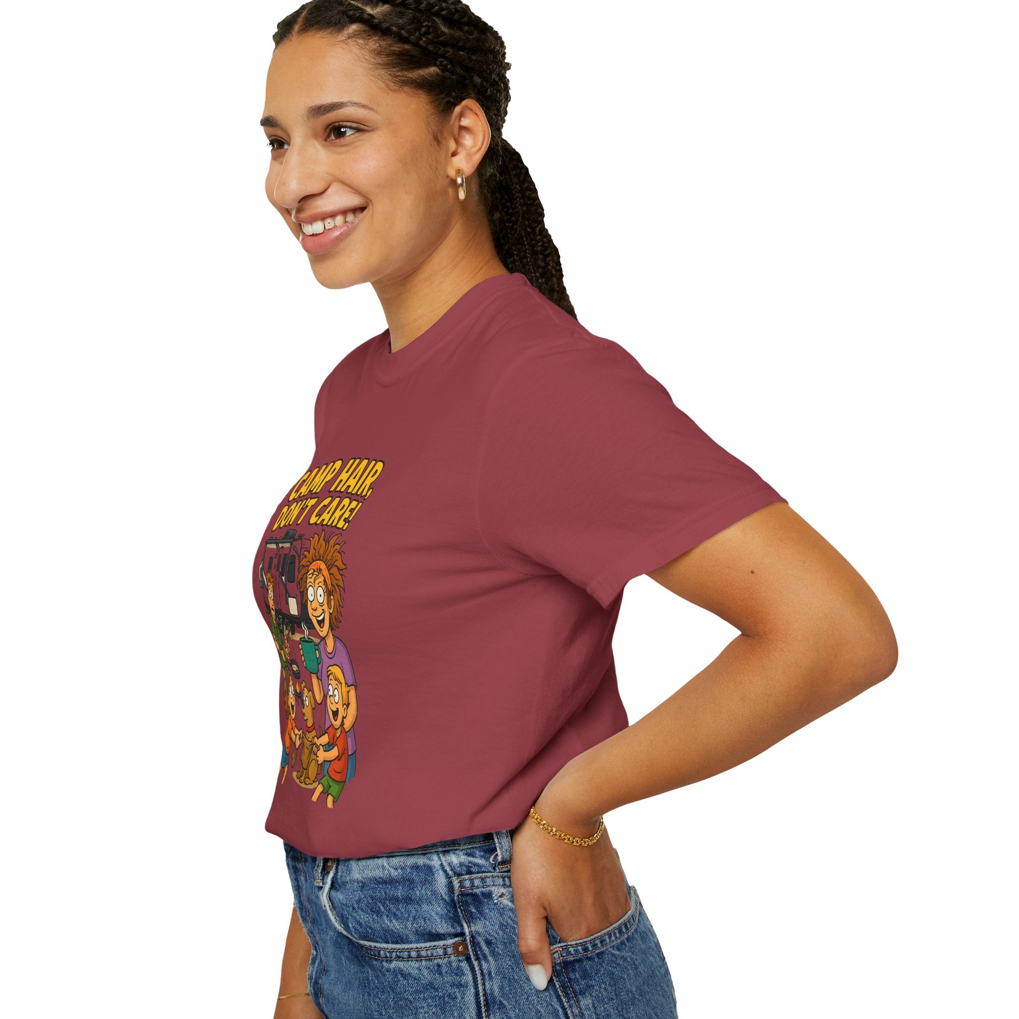 Camp Hair Don't Care T-Shirt, Unisex Garment-Dyed Tee, Camping Apparel, Funny Summer Shirt, Outdoor Lovers Gift, Vacation Essential