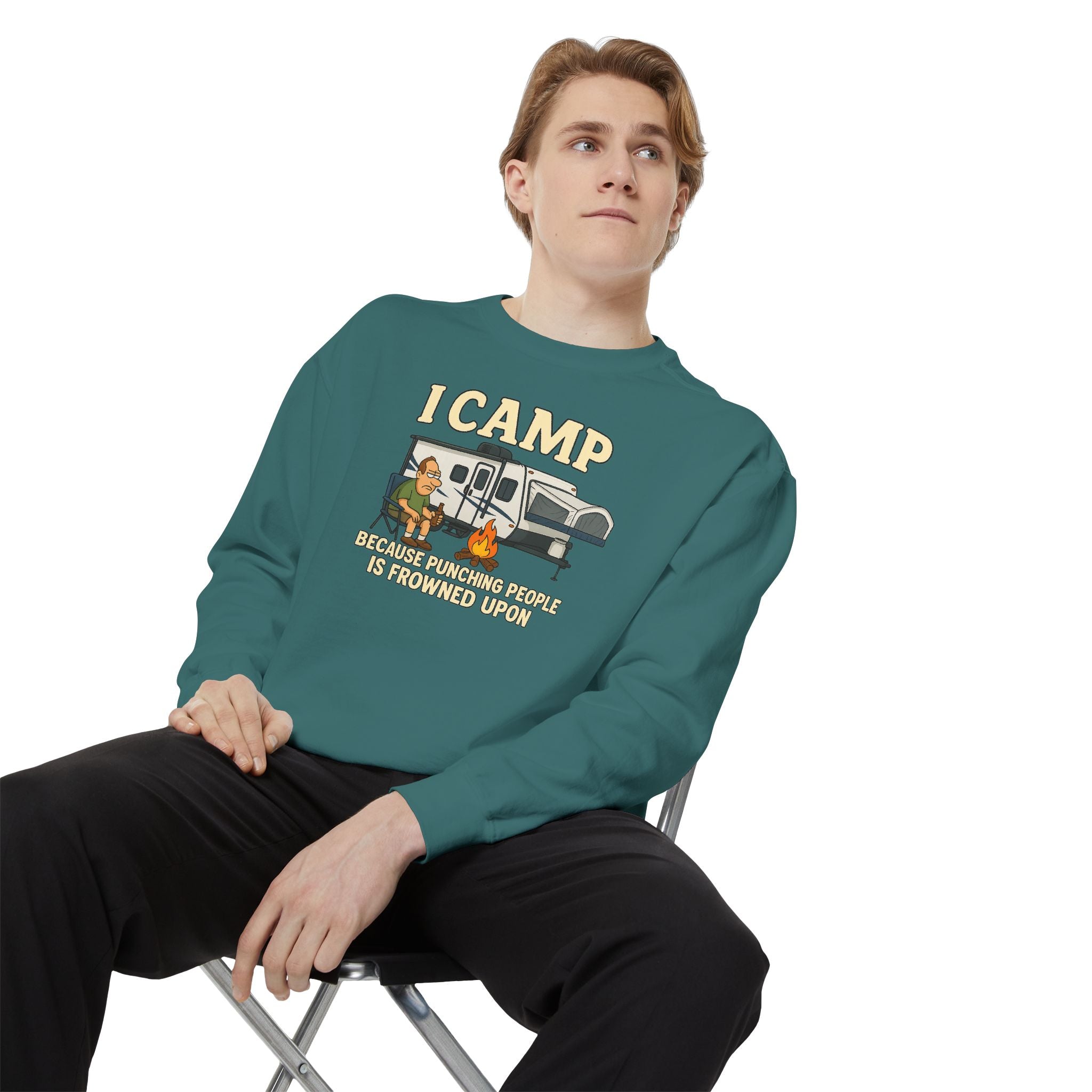 I Camp Unisex Garment-Dyed Sweatshirt - Cozy Camping Apparel for Outdoor Lovers
