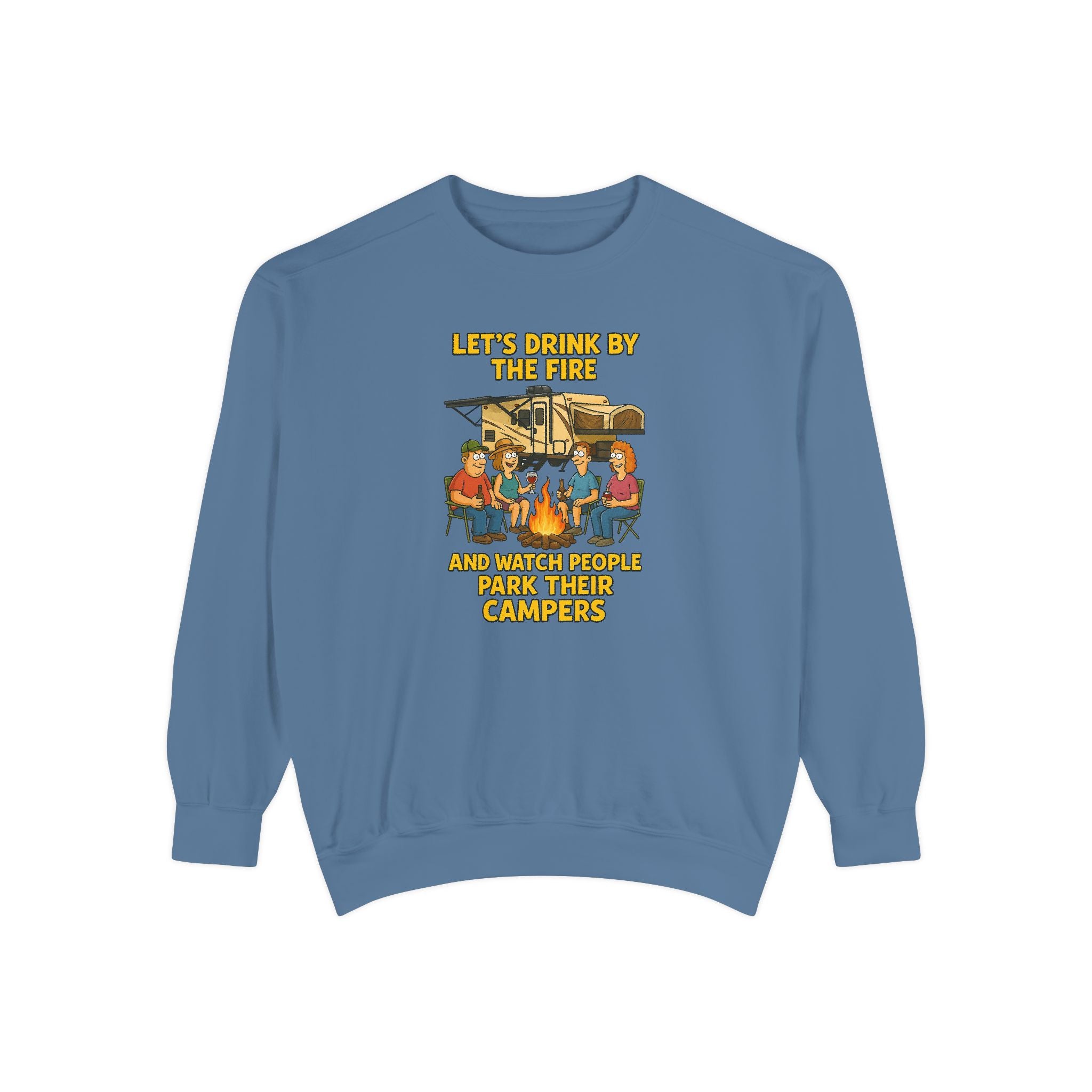 Cozy Campfire Sweatshirt - Let’s Drink by the Fire, Unisex Pullover, Perfect for Bonfires, Camping Trips, Outdoor Gatherings, Cozy Nights
