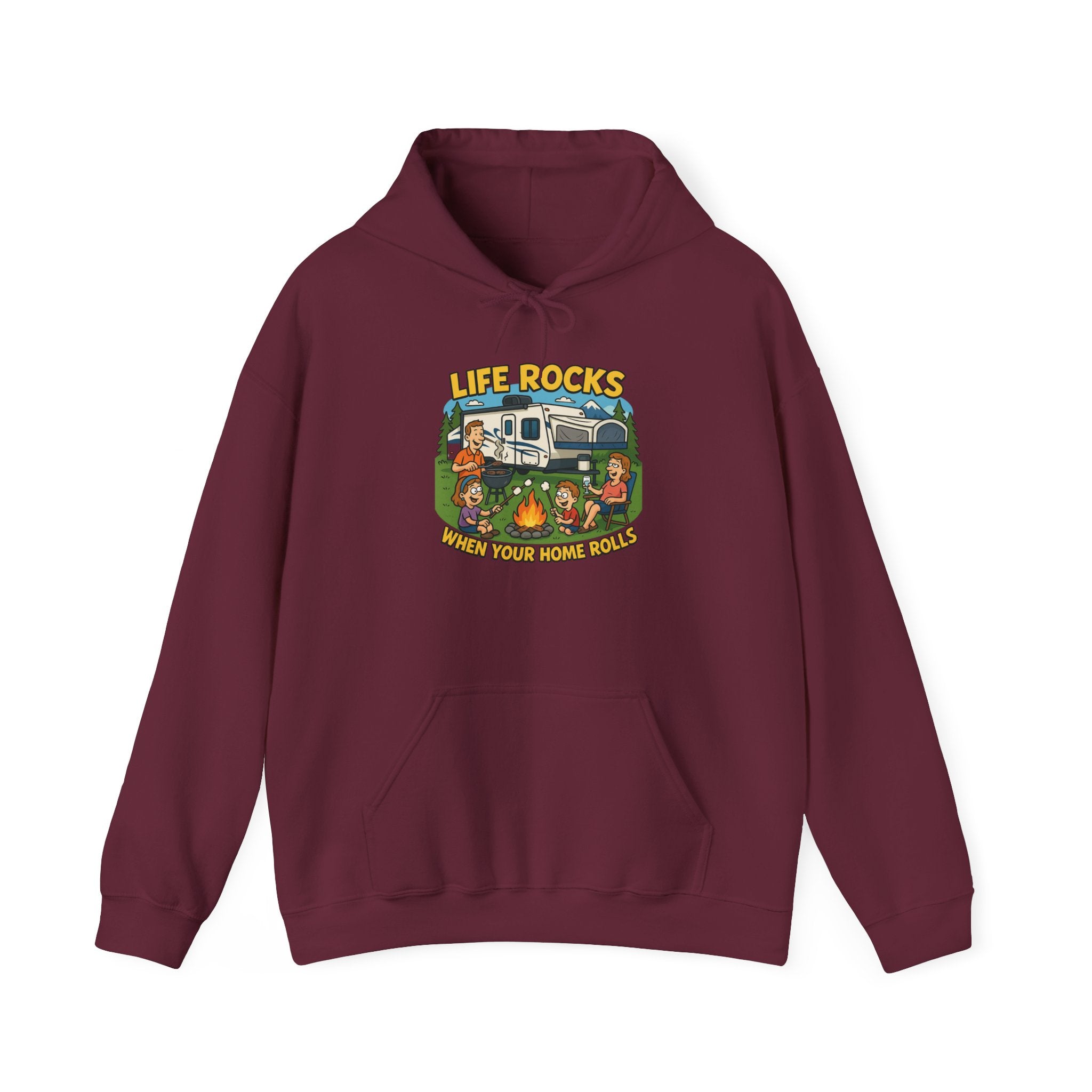 Campfire Adventure Hoodie with Retro Design, Cozy Gift for Outdoor Lovers, Perfect for Camping, Road Trips, and Casual Wear