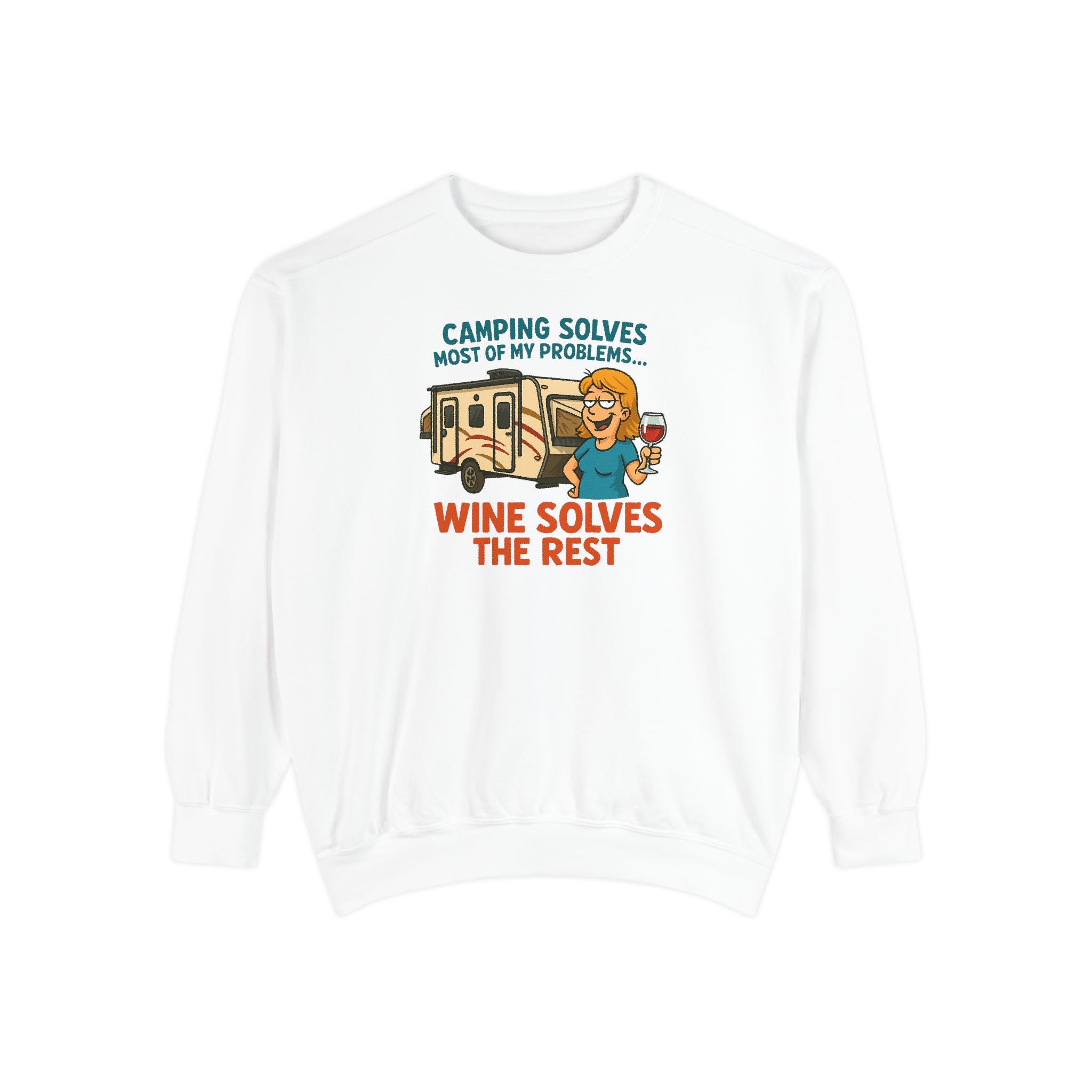 Camping Wine Sweatshirt | Unisex Garment-Dyed Pullover | Cozy Gift for Campers | Outdoor Adventures Apparel | Relaxed Fit Top
