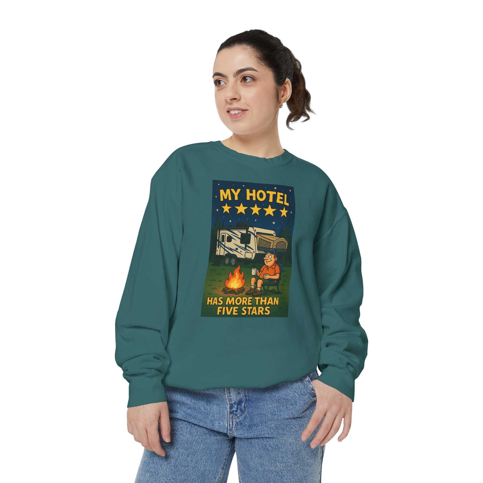 My Hotel Sweatshirt - Cozy Camping Apparel, Unisex Garment-Dyed Sweatshirt for Outdoor Lovers, Perfect for Bonfire Nights, Gift for Campers