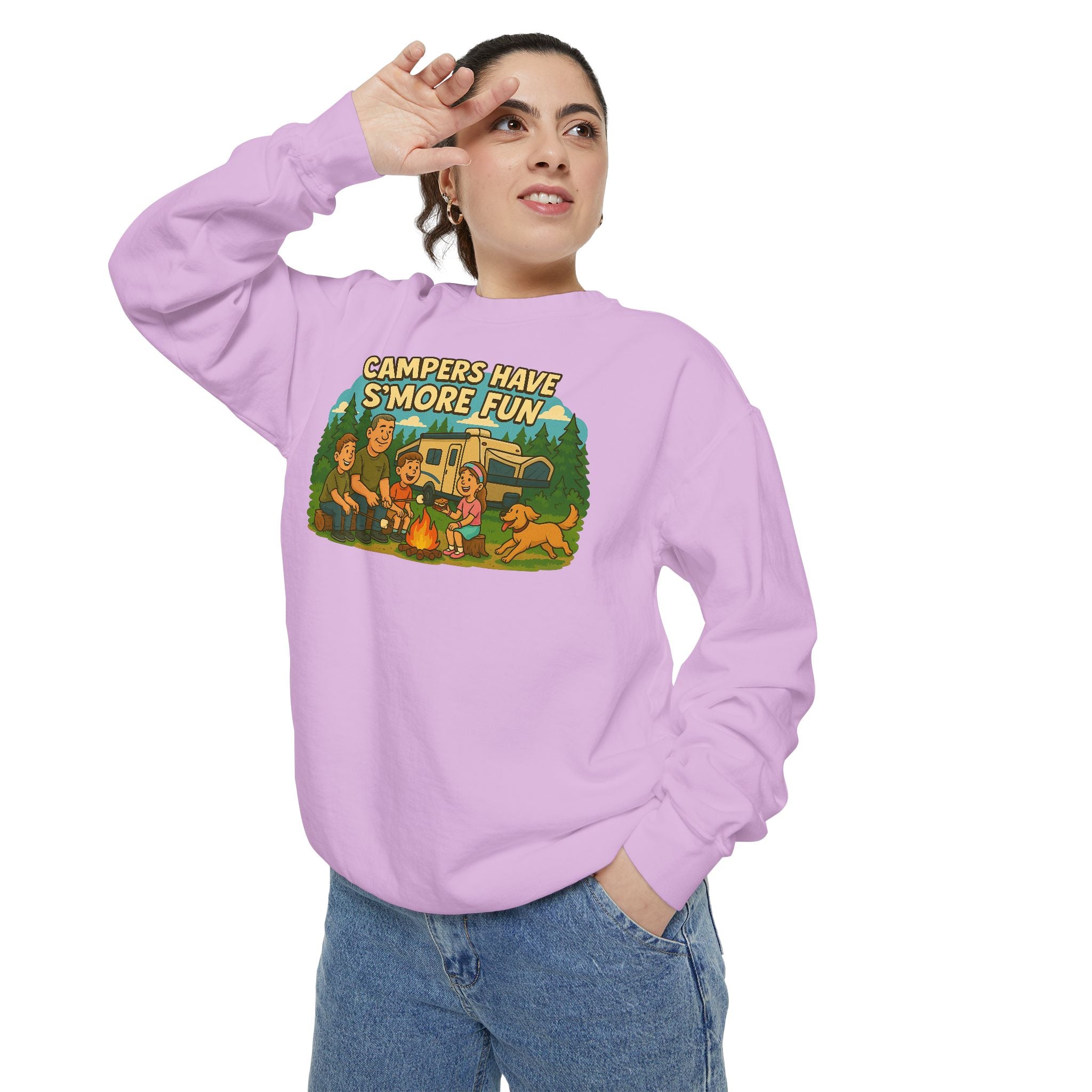 Camper Vibes Sweatshirt - Enjoy S'mores, Unisex Campfire Clothing, Perfect for Outdoor Adventures, Gift for Adventurers, Cozy Camping Attire
