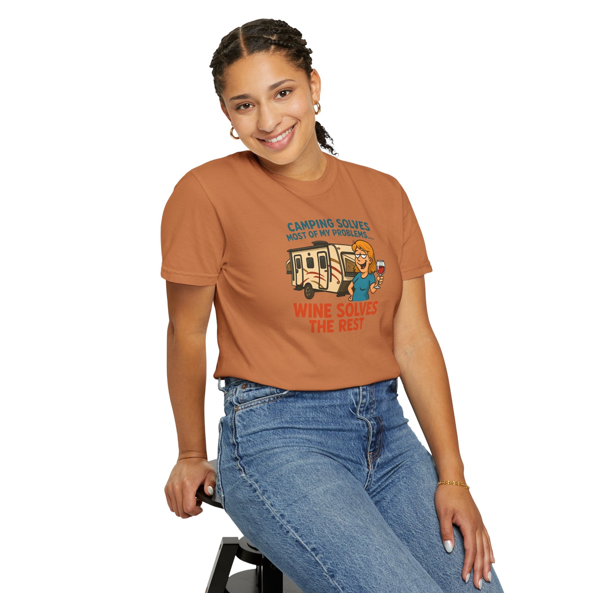 Camping & Wine Unisex T-Shirt, Relaxed Fit Tee, Perfect Gift for Campers, Wine Lovers, Outdoor Enthusiasts, Summer Celebrations