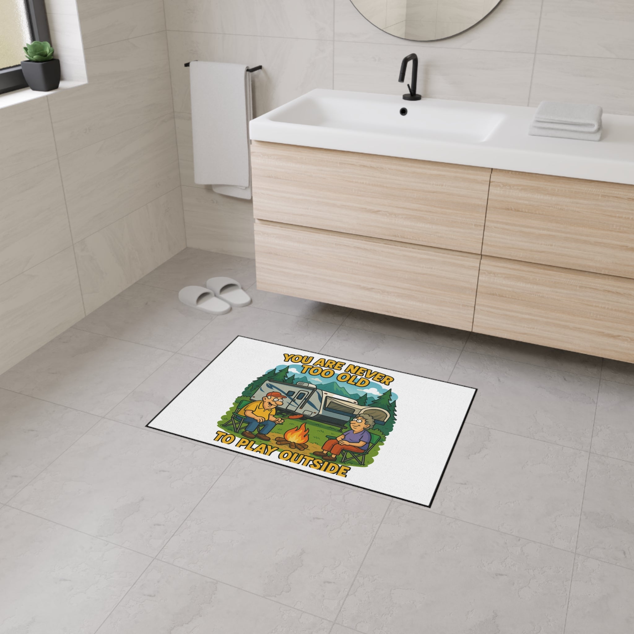 Outdoor RV Welcome Heavy Duty Floor Mat - 'You Are Never Too Old to Play Outside'