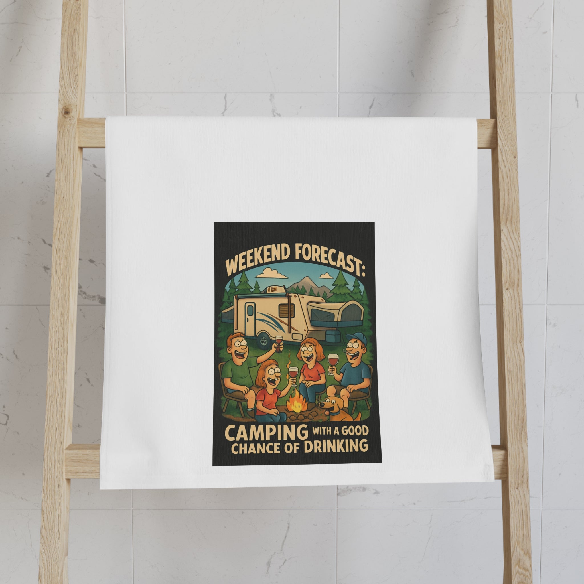 Camping Humor Hand Towel - Weekend Forecast: Camping with a Good Chance of Drinking, Outdoor Kitchen Towels, Campfire Decor, Funny [...]