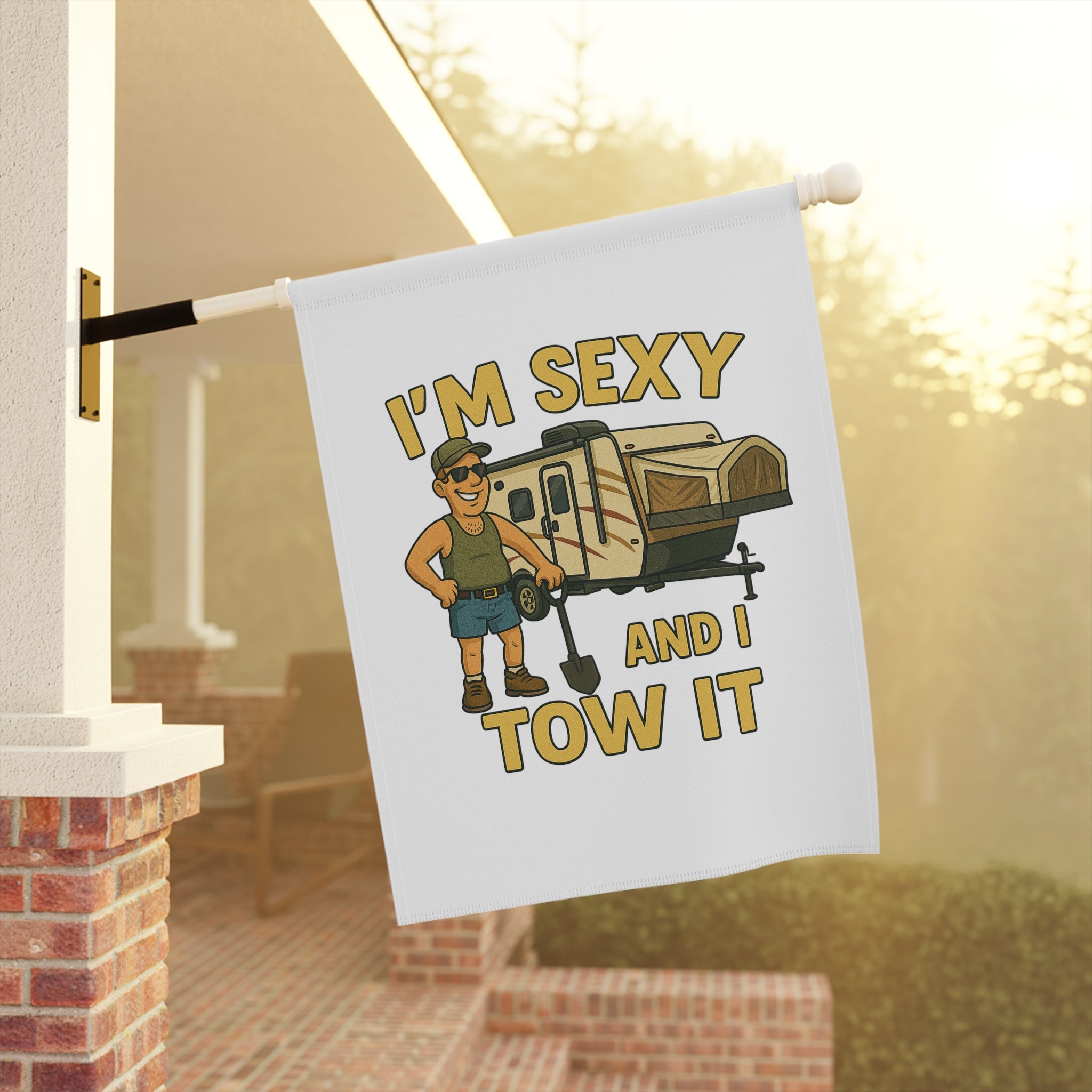 Humorous Garden Banner, Funny Outdoor Decor, RV Travel Flag, Camping Sign, Quirky Home & Garden Decoration