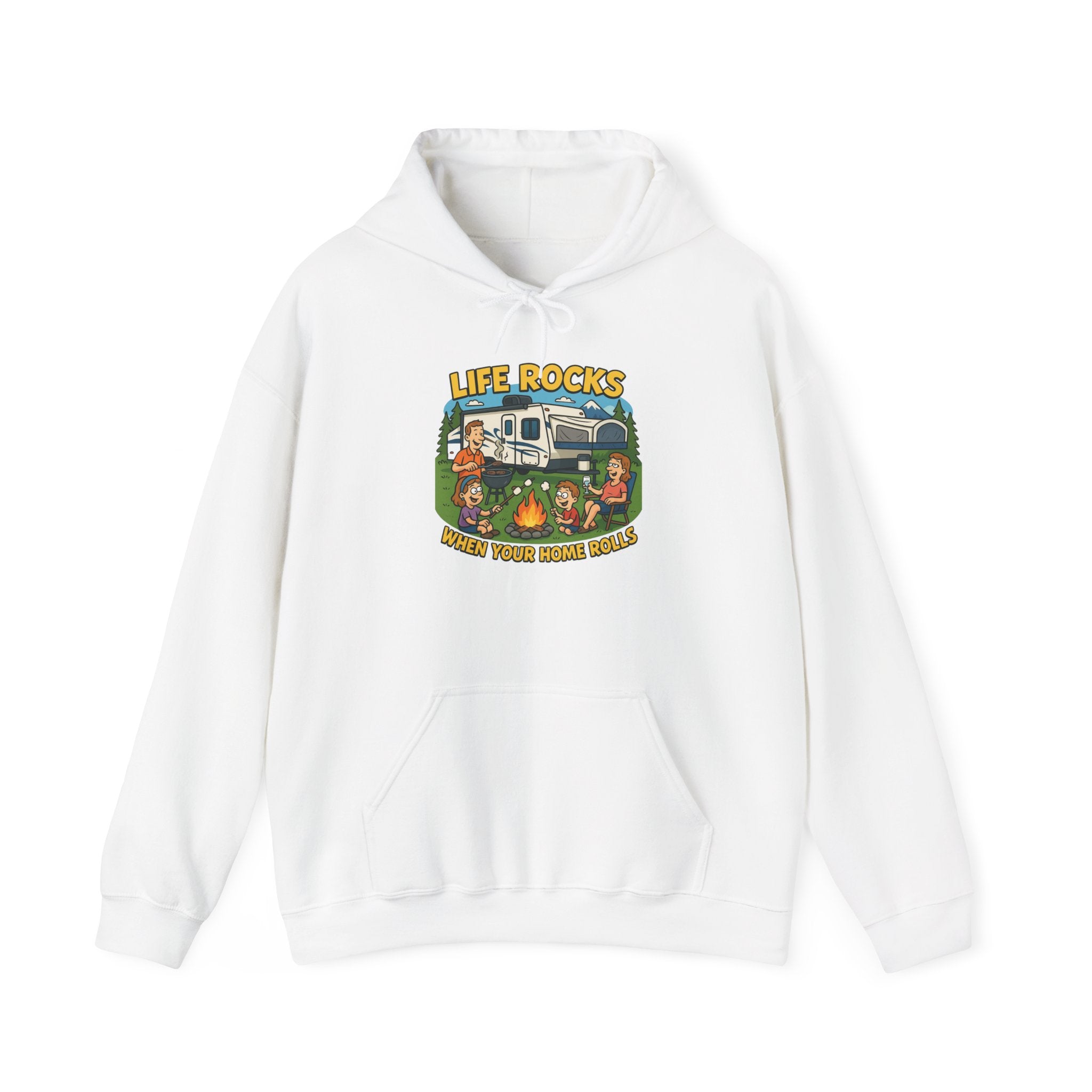Campfire Adventure Hoodie with Retro Design, Cozy Gift for Outdoor Lovers, Perfect for Camping, Road Trips, and Casual Wear