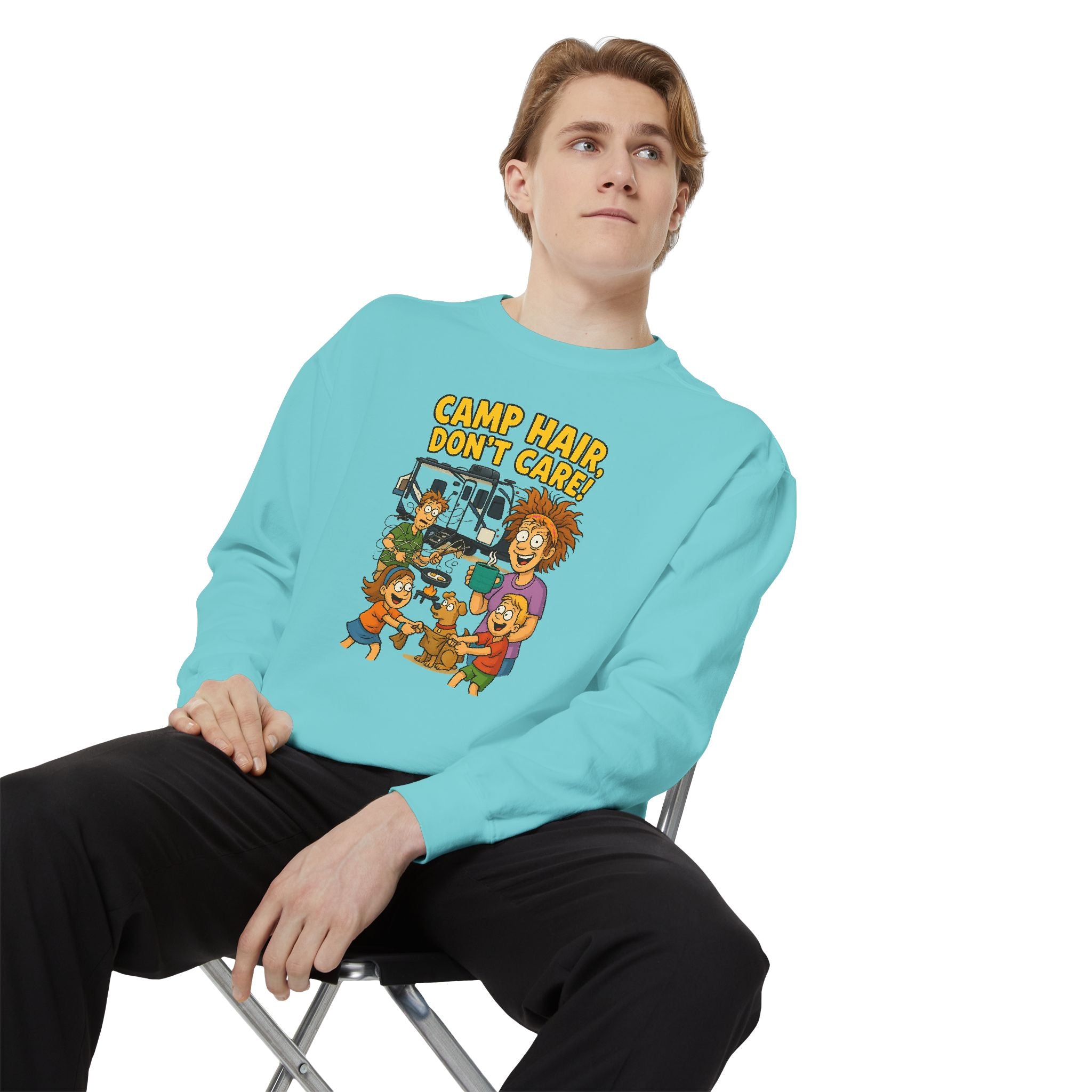 Camp Hair Don't Care Sweatshirt, Cozy Unisex Sweater, Perfect for Campers, Gift for Travel Lovers, Casual Outfit, All Season