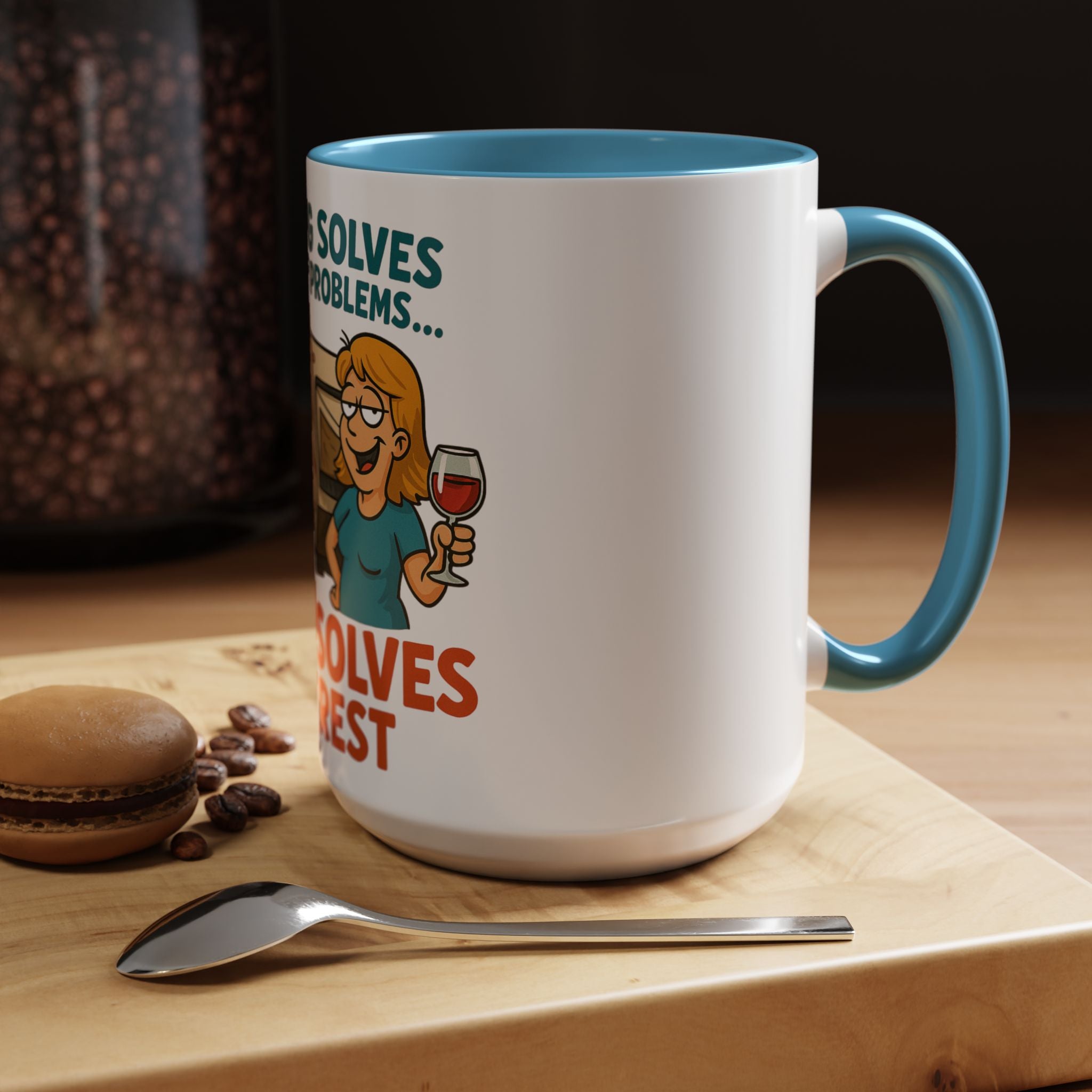 Camping Coffee Mug - Wine Solves the Rest - Fun Camper Mug for Nature Lovers, Gift for Adventurers, Travel Mug, Coffee Lover's Gift